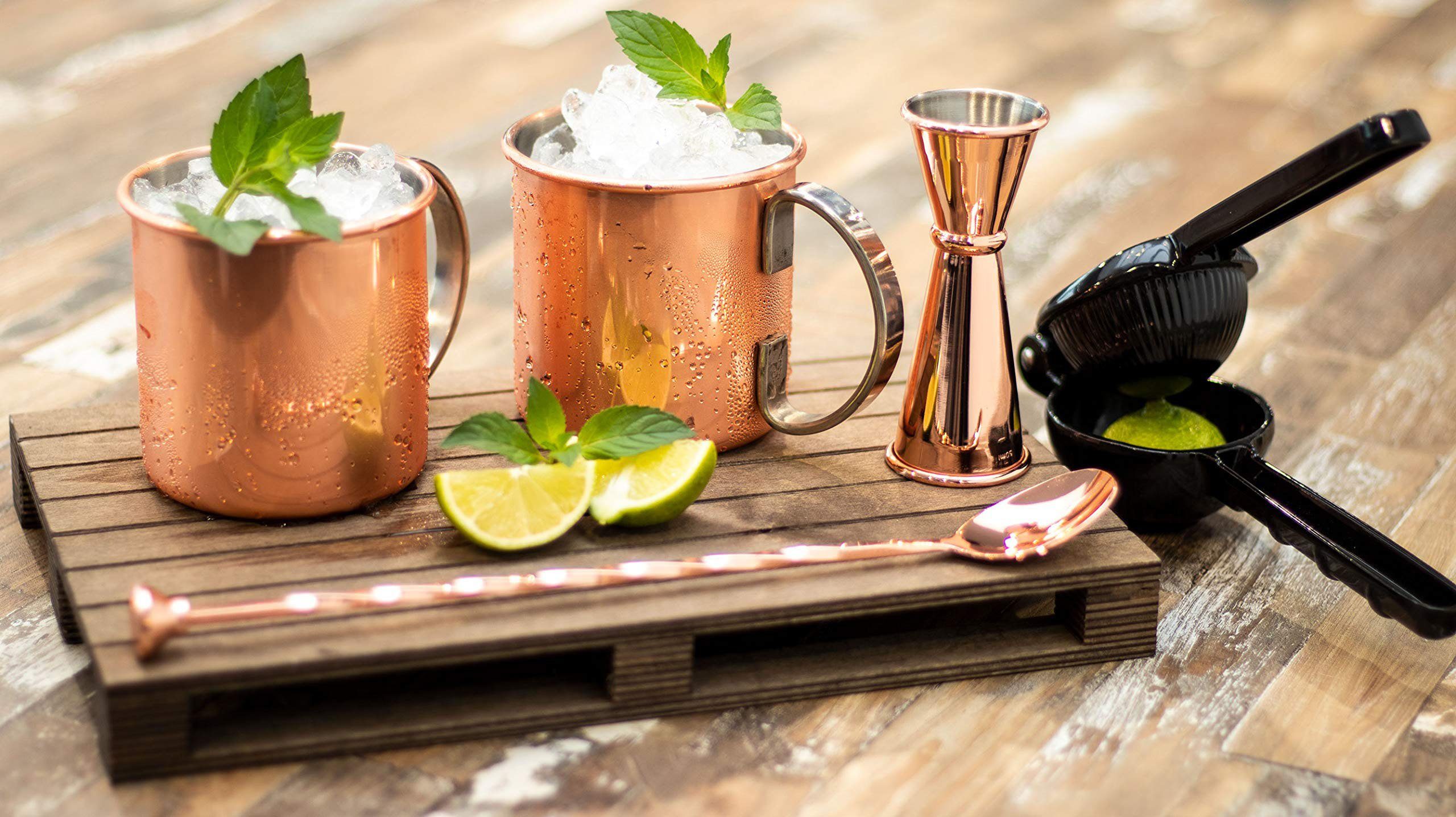 Buddy's Cocktail-Set Buddy´s Bar, (Set, 5-tlg), 2 x 500 ml Becher, 27 cm Barlöffel, 5cl Barmaß & schw. Limettenpresse