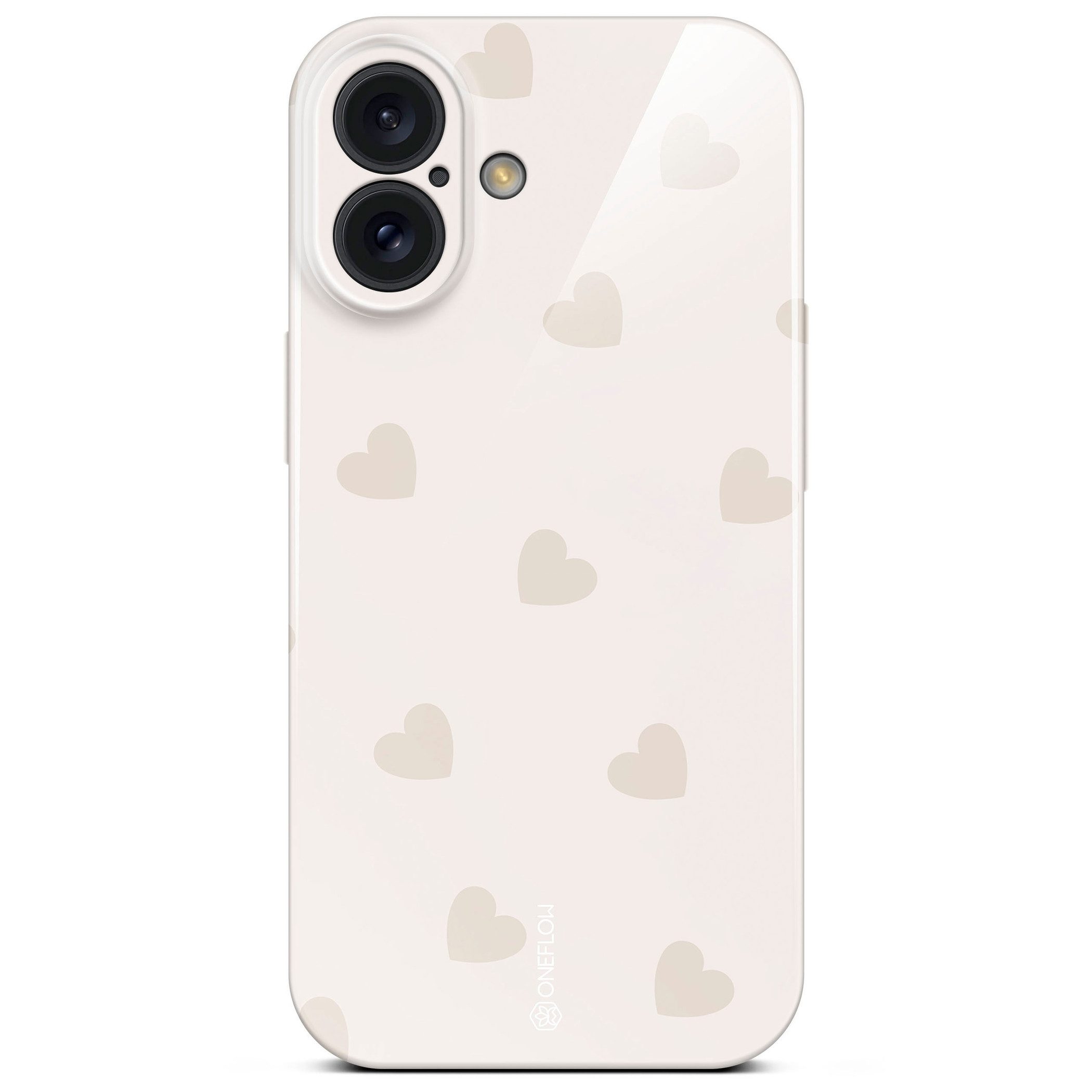 ONEFLOW Handyhülle für iPhone 16 Splash Cover Creme Beige Herzen 6,1 Zoll, Hülle mit Design Muster Designer Case Kameraschutz Handy Schutzhülle