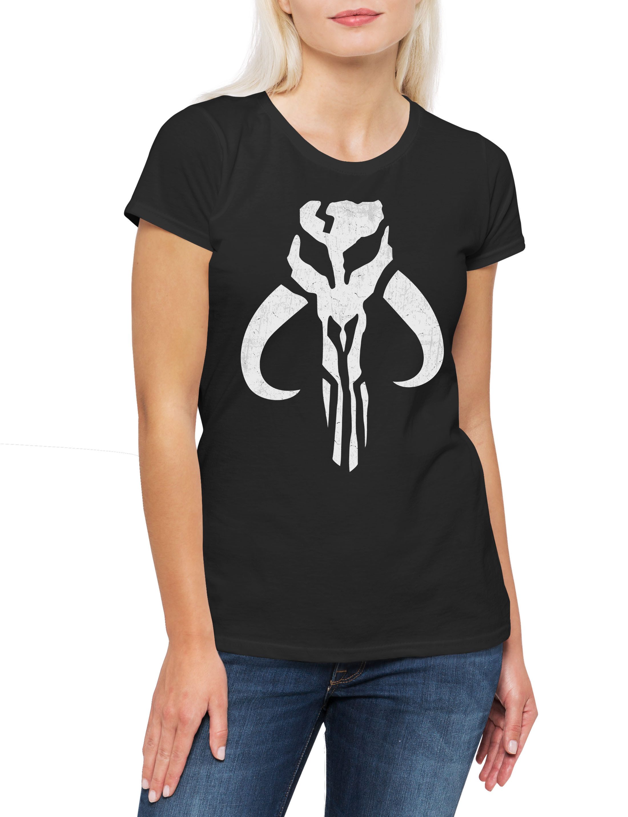 Print-Shirt Star Skull Logo Damen T-Shirt Rebels Krieg Mandalorian Rebellion Star