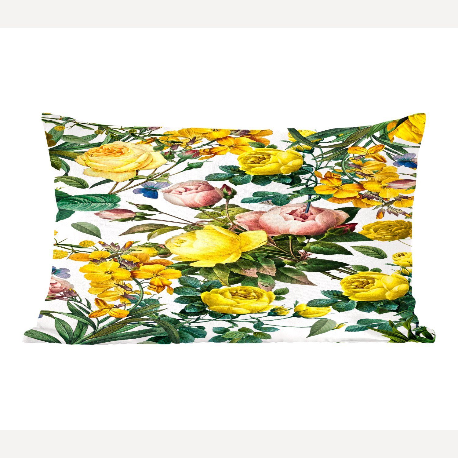MuchoWow Dekokissen Blumen - Gelb - Weiß, Wohzimmer Dekoration, Zierkissen, Dekokissen mit Füllung, Schlafzimmer