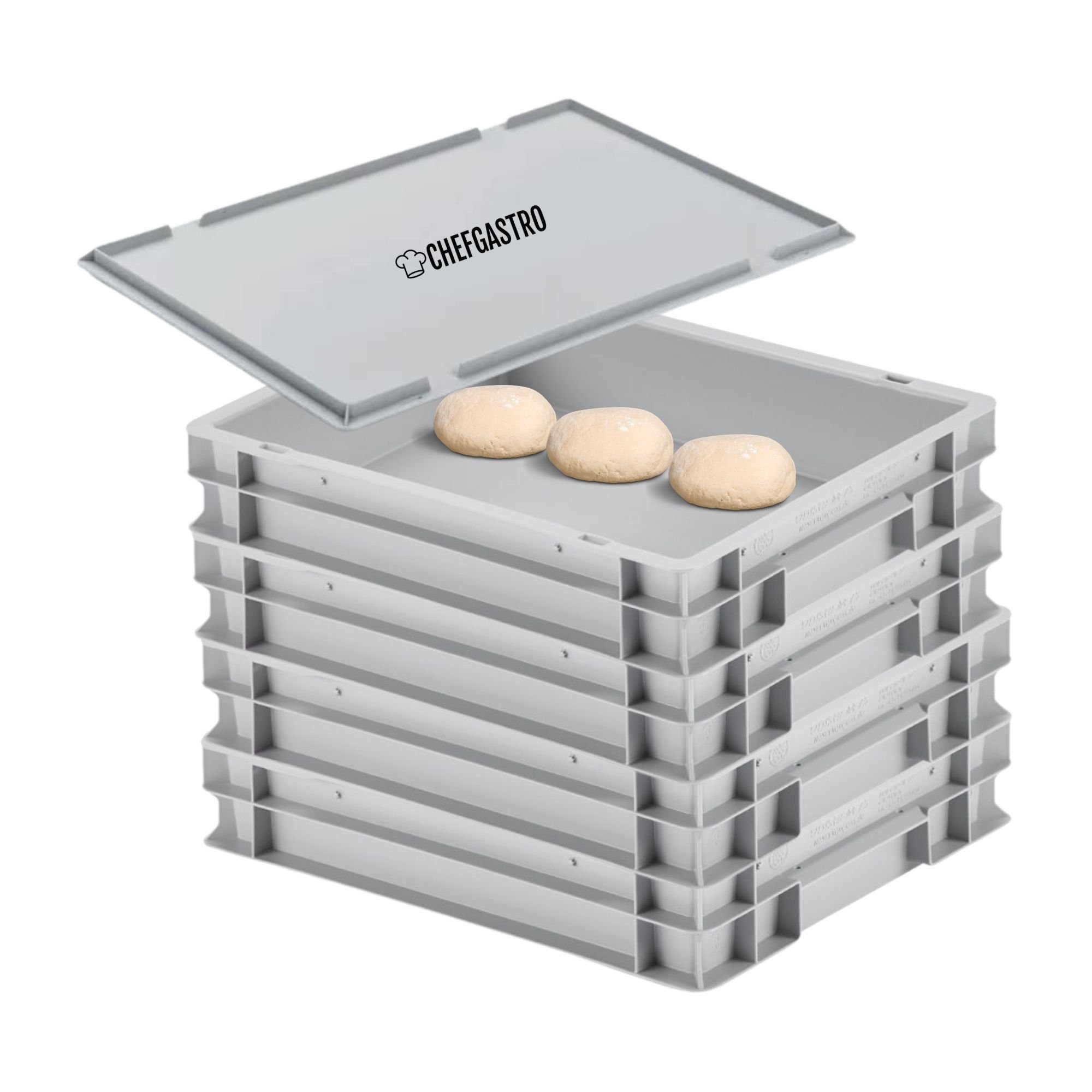 CHEFGASTRO® Stapelbox SparSet 4x Pizzaballenbox, 1x Deckel, 9L, Teigwanne für Pizzateig