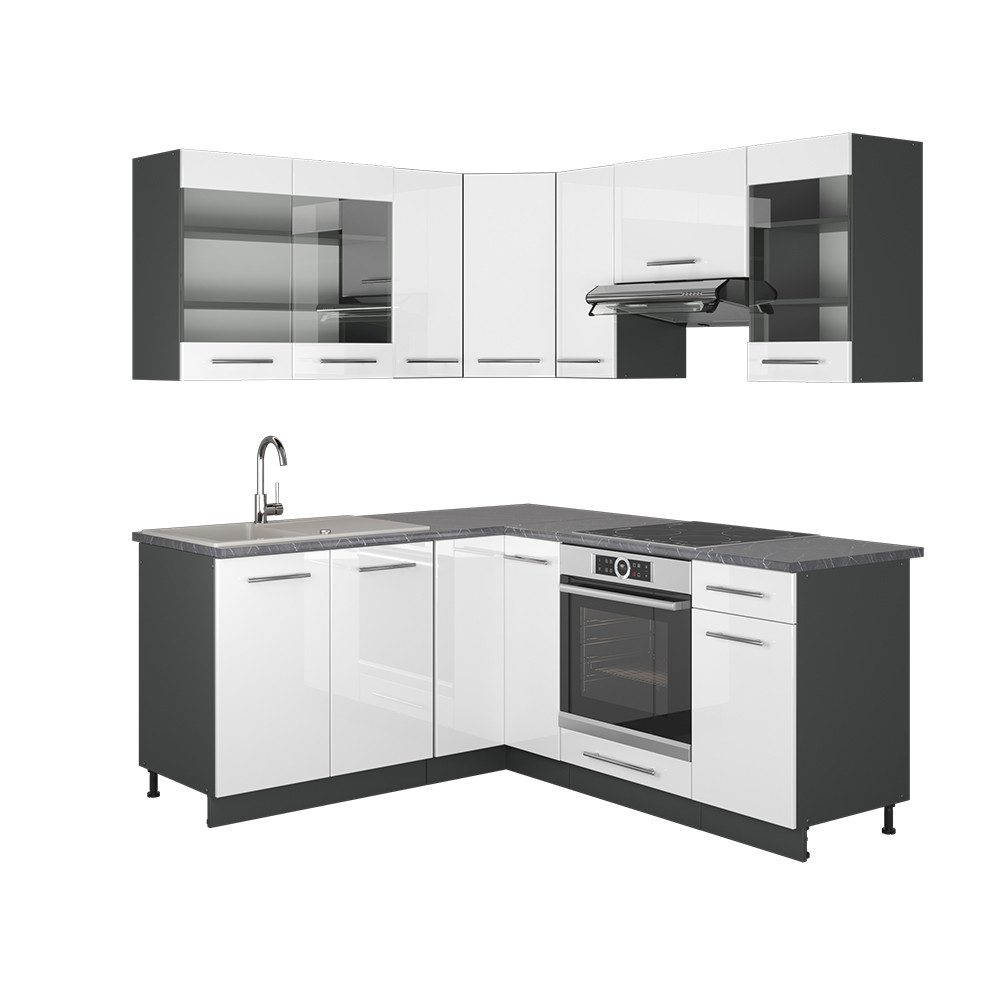 Vicco Winkelküche Fame-Line, Weiß Hochglanz/Anthrazit, 160x190cm günstig online kaufen