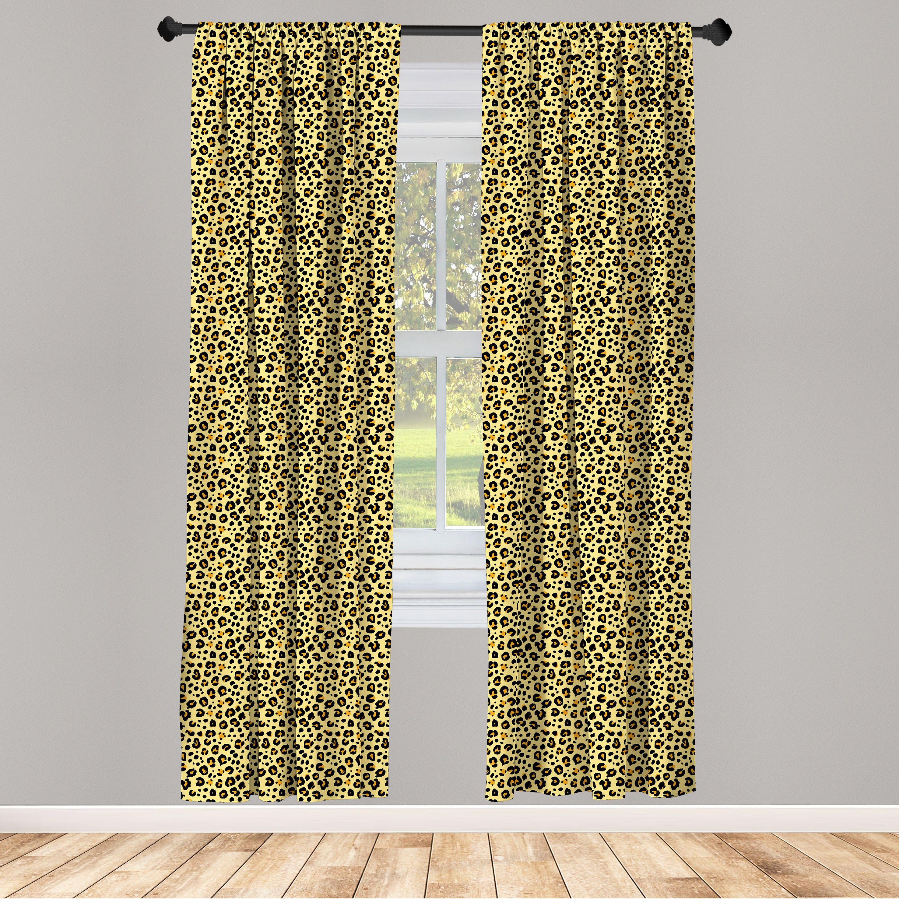 Gardine Vorhang für Wohnzimmer Schlafzimmer Dekor, Abakuhaus, Microfaser, Gelb Braun Leopard-Tierdruck