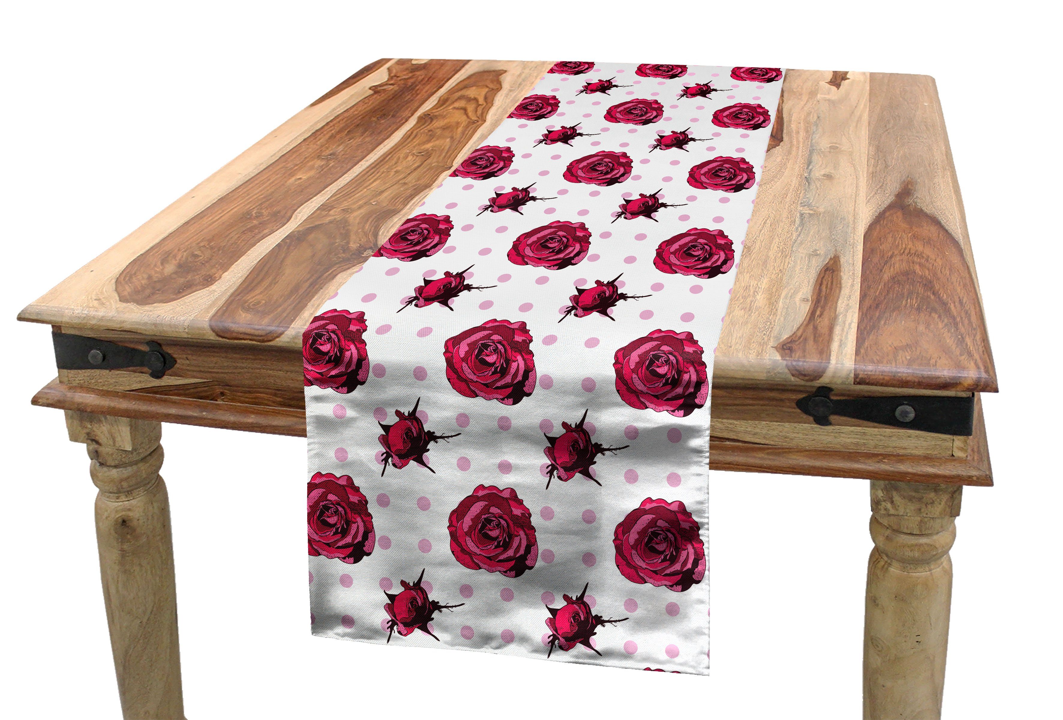 Abakuhaus Tischläufer Esszimmer Küche Rechteckiger Dekorativer Tischläufer, Vintage Rose Tupfen Blumen