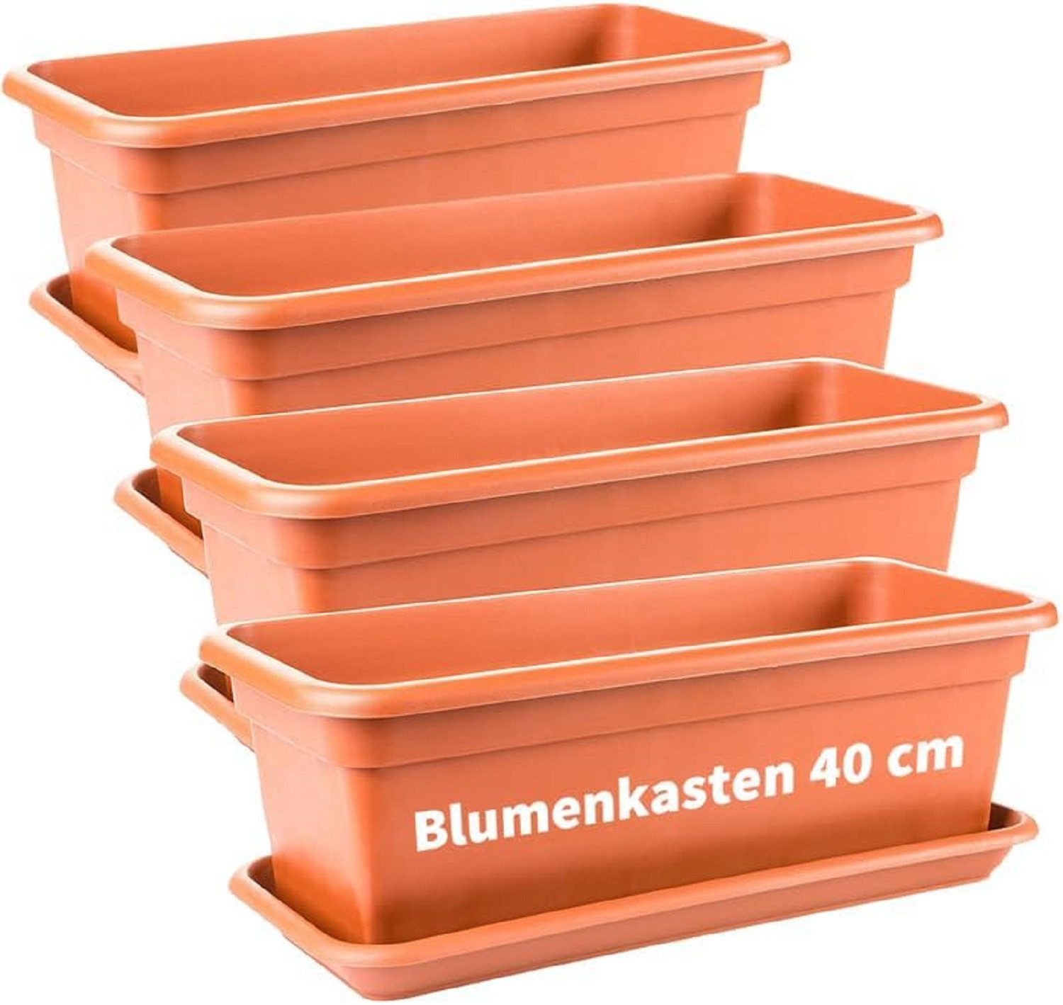 Blumenkasten 4er Set, mit Untersetzer aus Kunststoff 40T x 17B x 14H cm