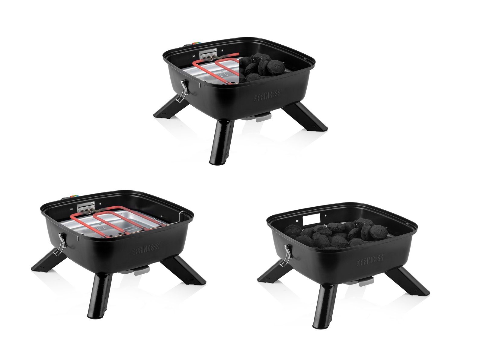 PRINCESS Tischgrill, 2000 W, Hybrid Holzgriller & Elektrogrill mit Deckel Camper Grill-Geräte