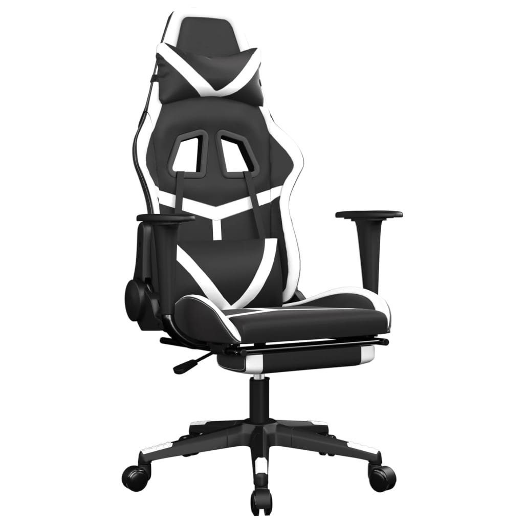 Kunstleder Schwarz Fußstütze mit Weiß Gaming-Stuhl Massage furnicato & (1 St) &