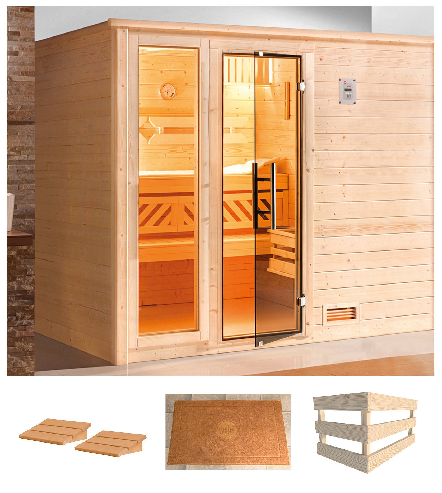 weka Sauna Bergen 3, BxTxH: 248 x 198 x 203,5 cm, 45 mm, ohne Ofen