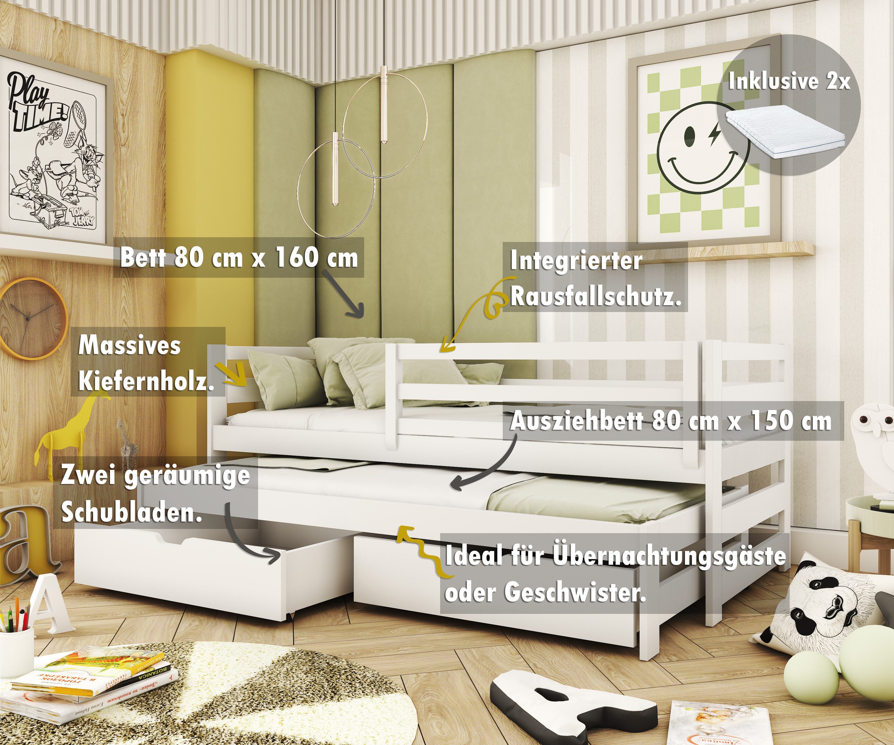 thematys Kinderbett mit Ausziehbett, in Weiß günstig online kaufen