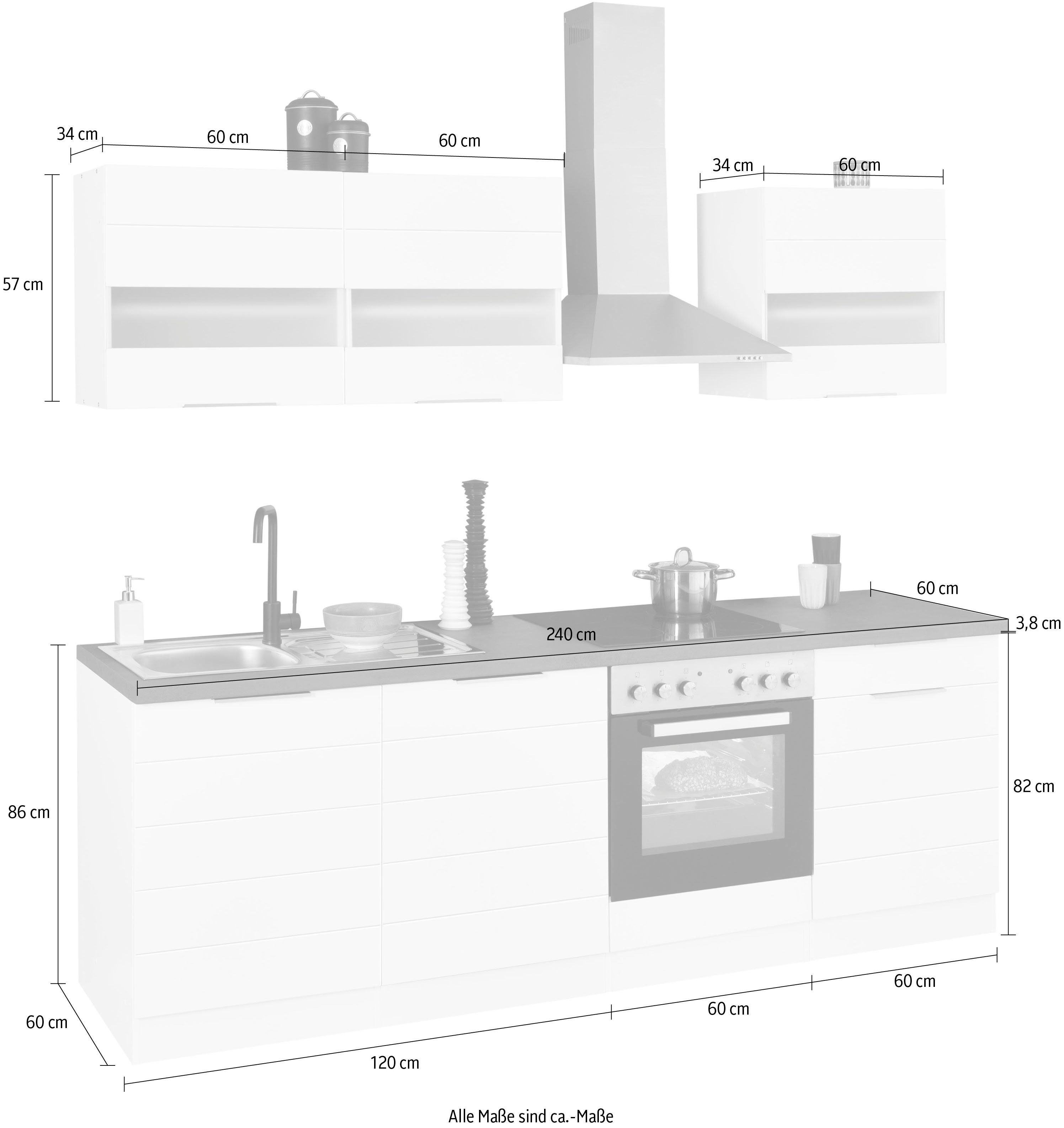 KOCHSTATION Küchenzeile KS-Luhe, 240 cm breit, wahlweise mit oder ohne E-Geräten, gefräste MDF-Fronten