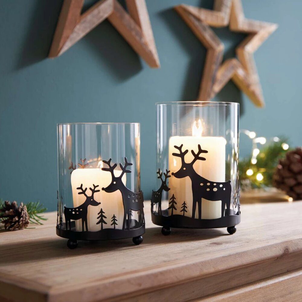 Home-trends24.de Windlicht Windlicht Rentiere Wald 2er Set Herbst Winter Deko Figur Kerzen