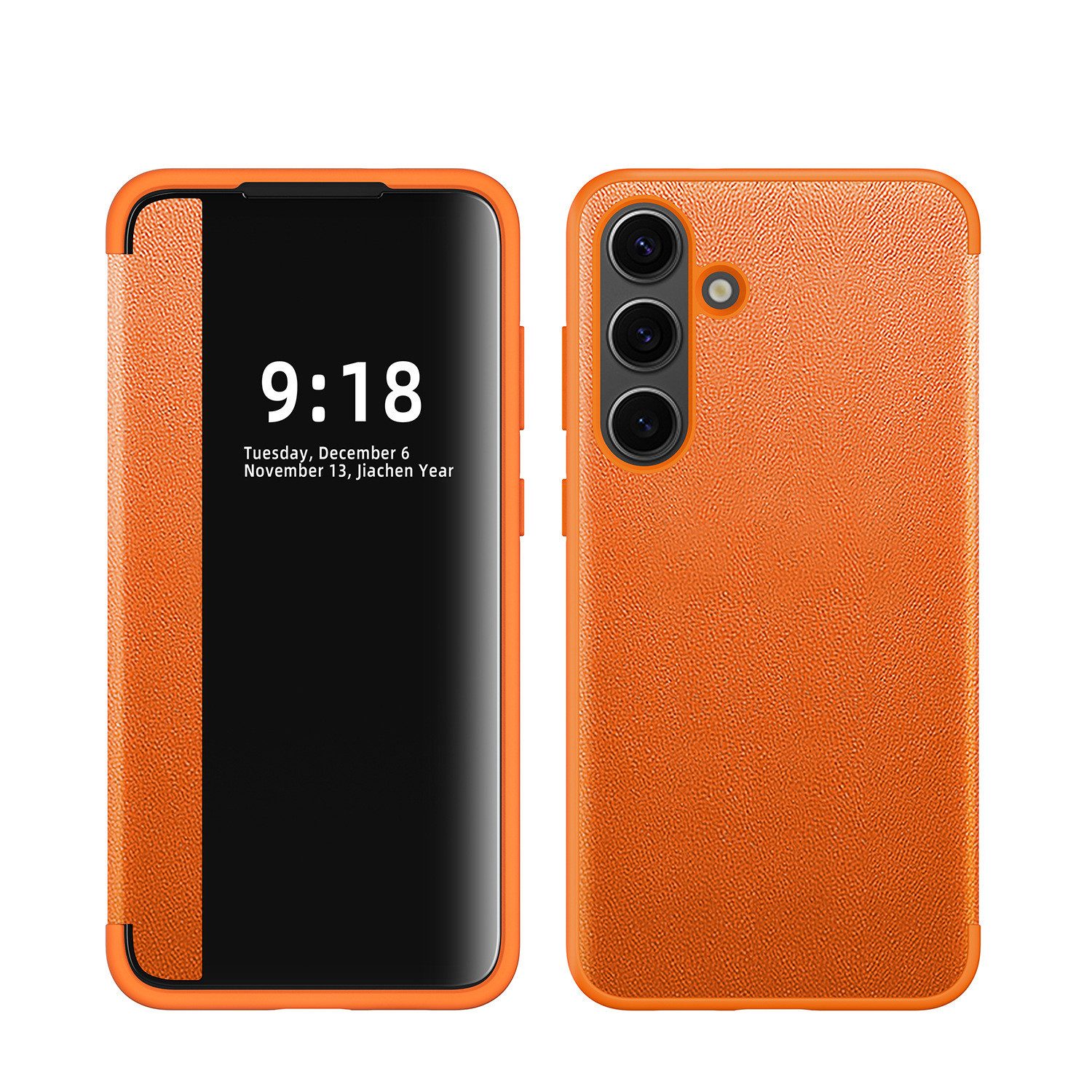 Handyhülle Für Samsung Galaxy S25 5G Mirror View Smart Cover Handy Hülle Orange
