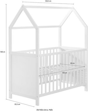 roba® Babybett Hausbett, 60x120 cm, 3-tlg., inklusive Wickelplatte zum Aufsetzen & passender Wickelauflage