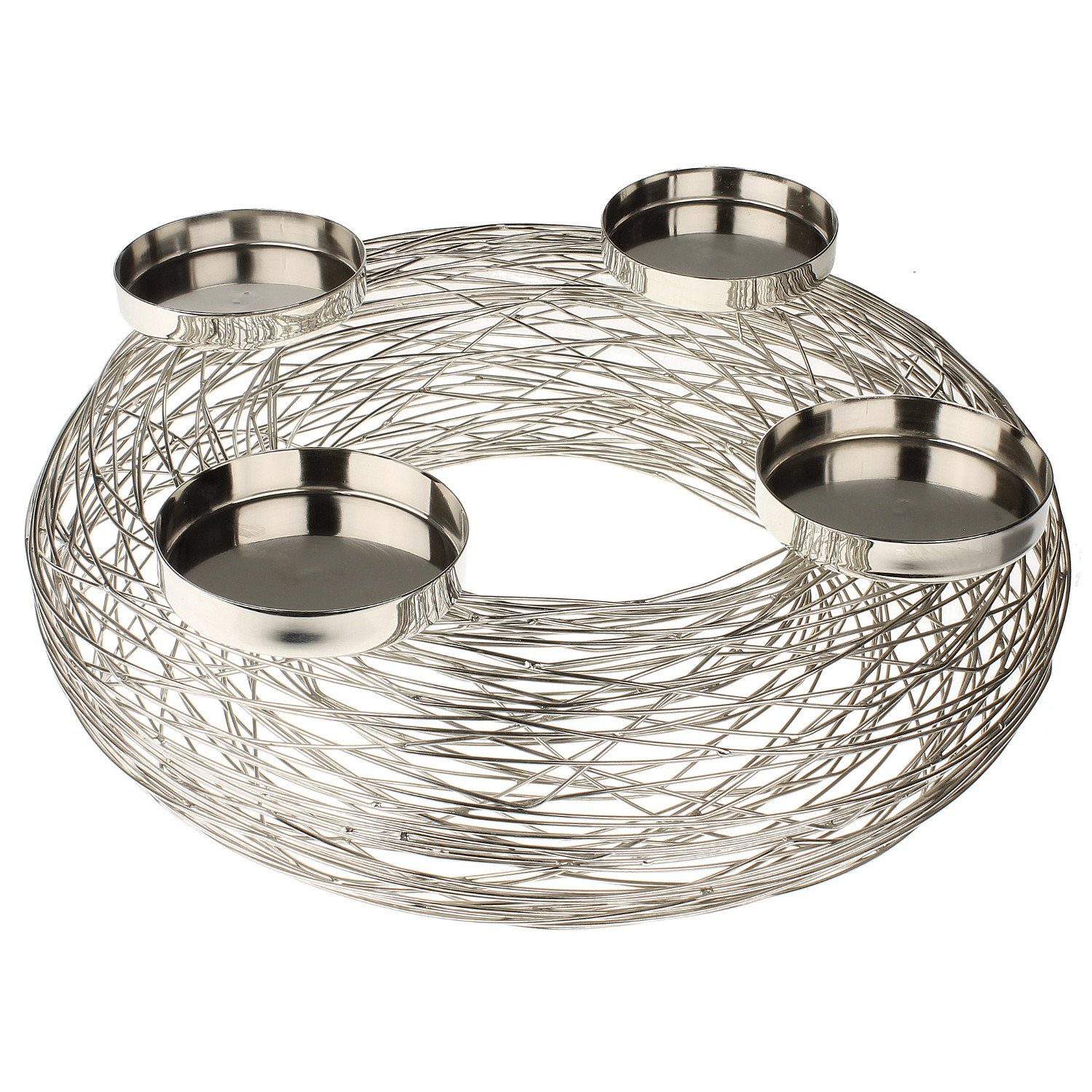 4er Kerzenhalter Advent 22cm - Silberne Adventsschale Für Stabkerzen