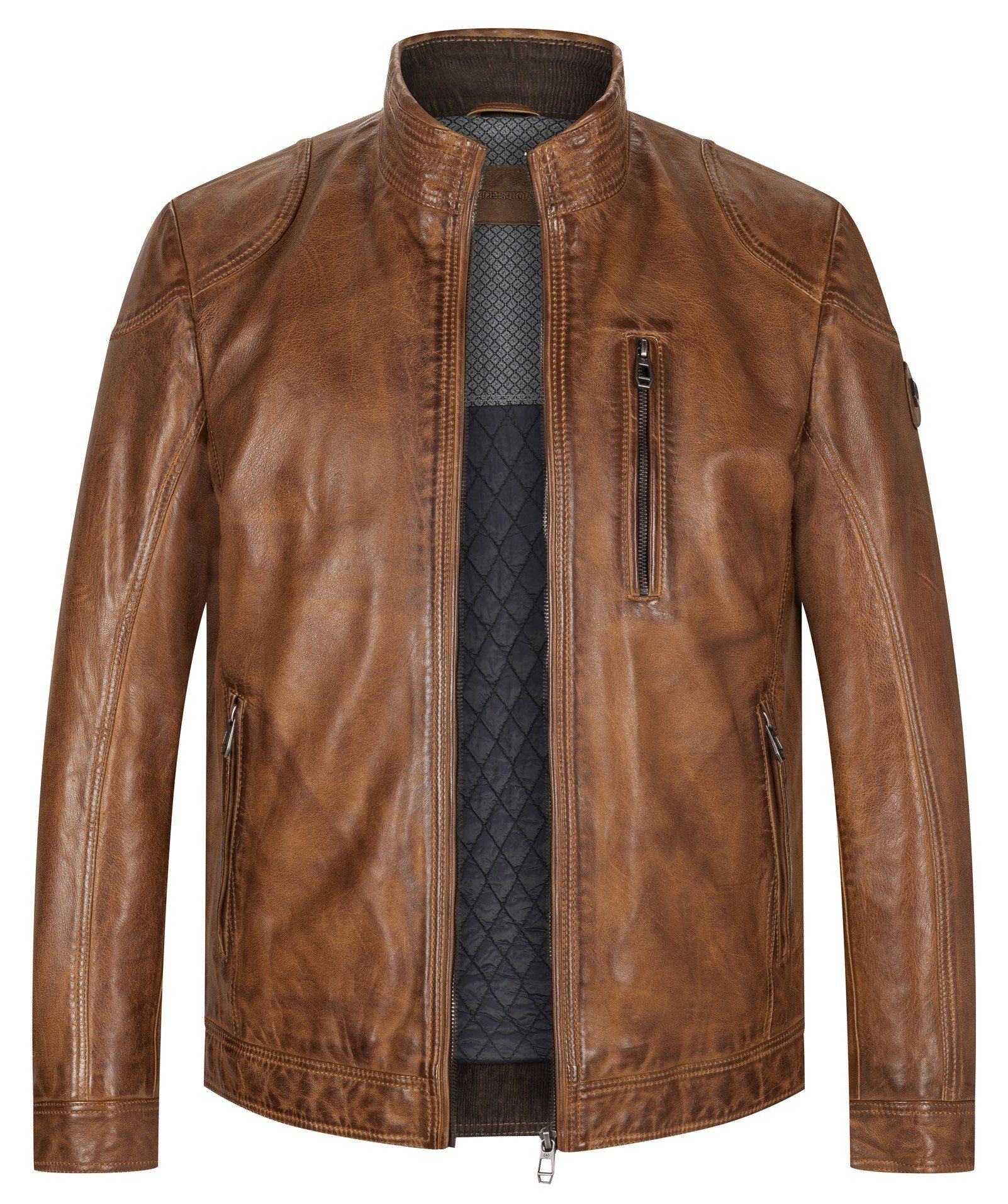 Milestone Lederjacke MSPepino aus gefüttert Cognac Leder Lammnappa