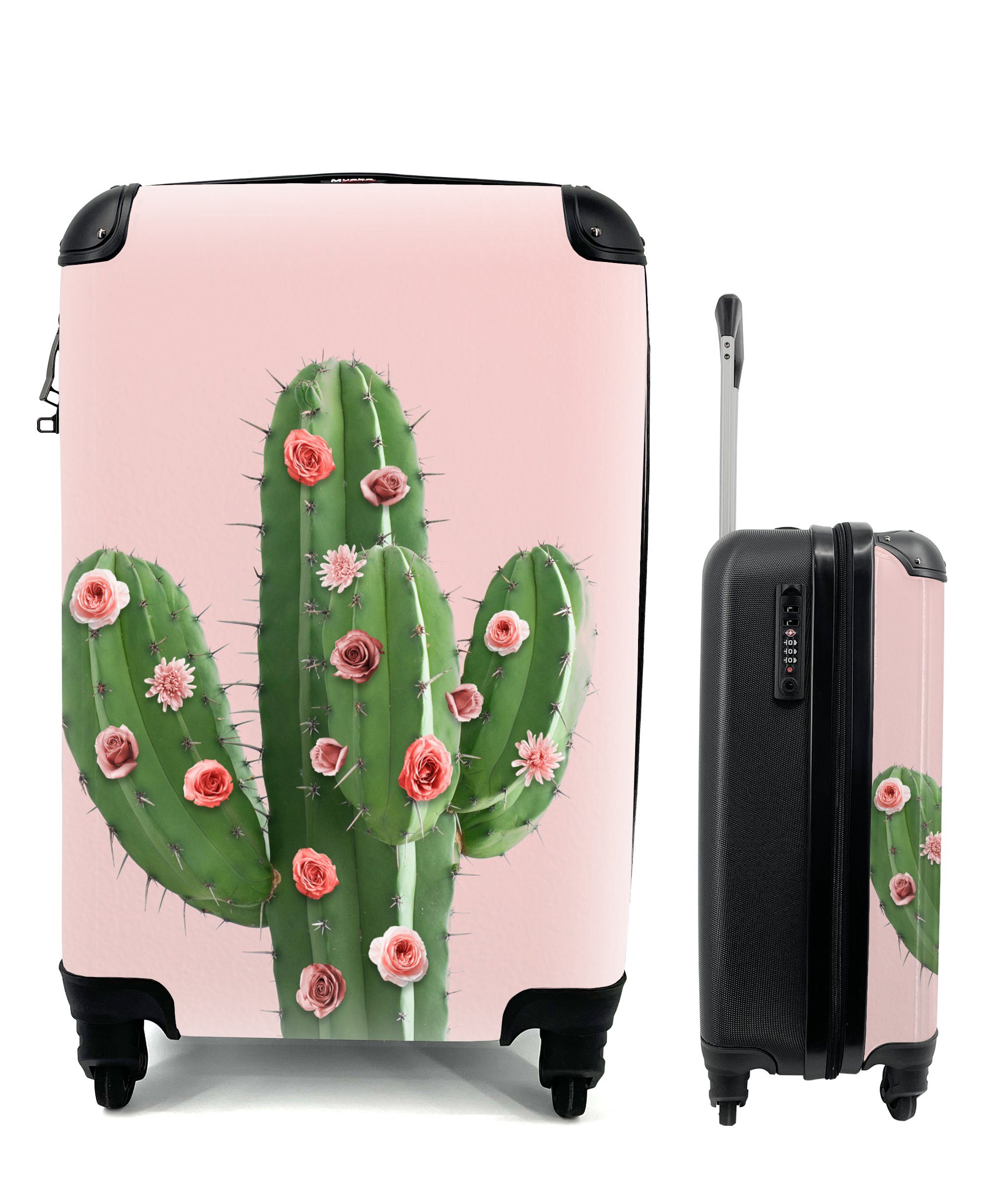 MuchoWow Handgepäckkoffer Kaktus - Stilleben - Blumen, 4 Rollen, Reisetasche mit rollen, Handgepäck für Ferien, Trolley, Reisekoffer