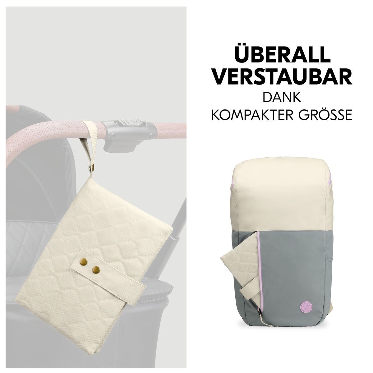 Hauck Wickeltasche Change N Walk - Beige, Windeltasche mit Wickelunterlage, Organizer, Wickeltetui mit Schlaufe