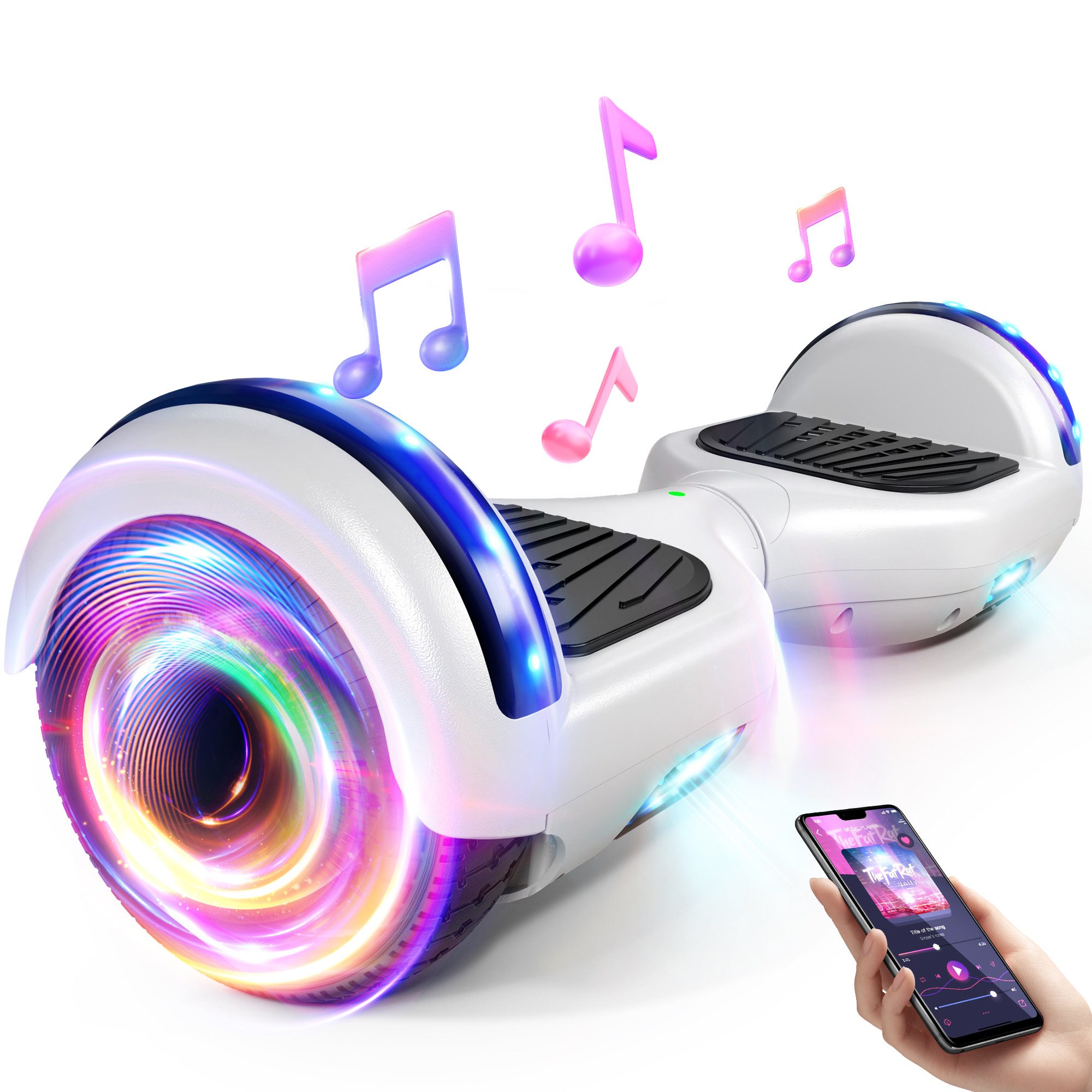 SISIGAD Balance Scooter 6,5 Zoll Dualmotorräder, Hoverboard mit LED-Licht, Smart Bluetooth, 10 km/h, Hoverboard mit LED Lichter Bluetooth,Geschenk für Kinder