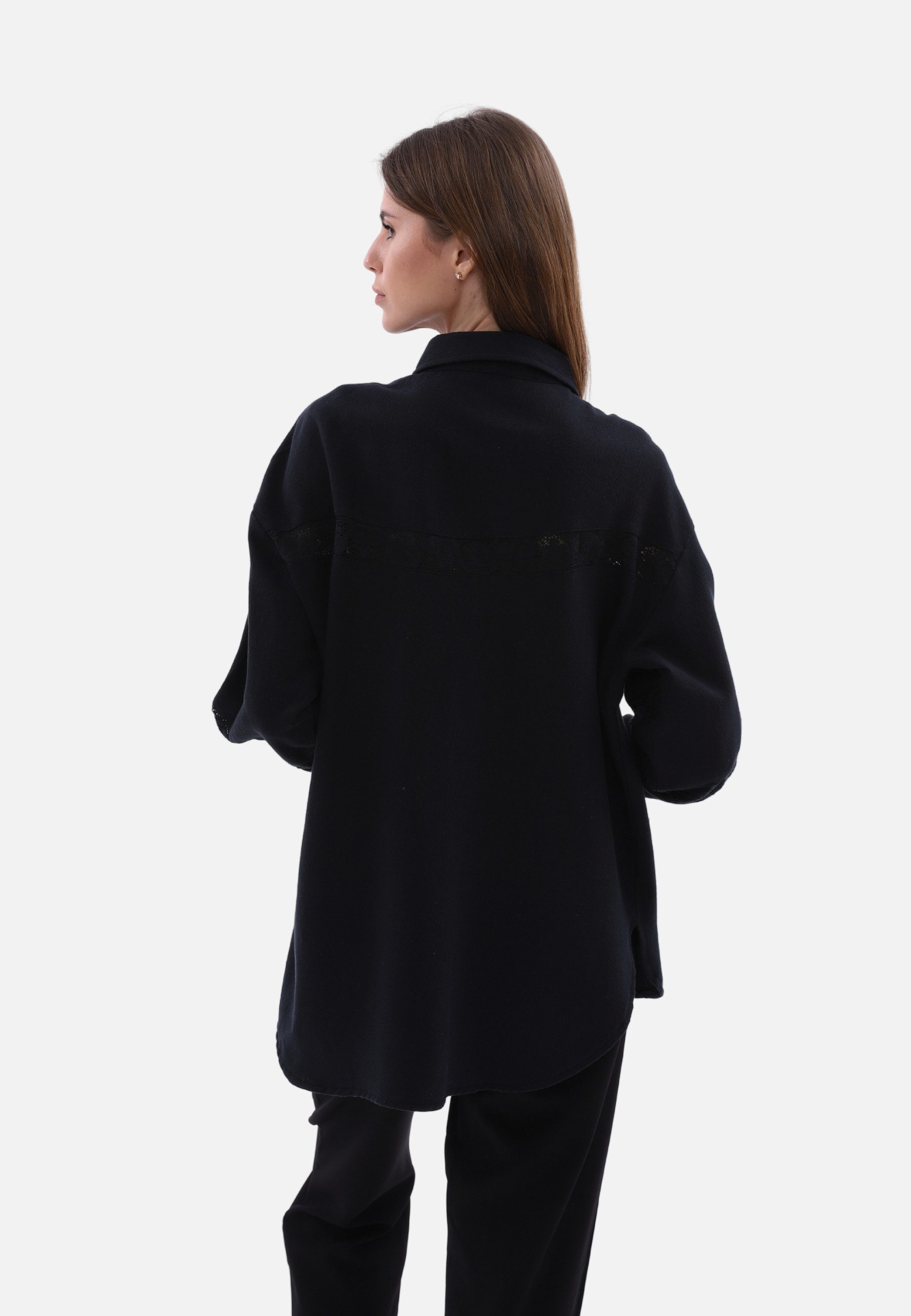 COFI Casuals Langarmbluse Damenhemd mit Spitze-Details One-Size Blusen Langarm