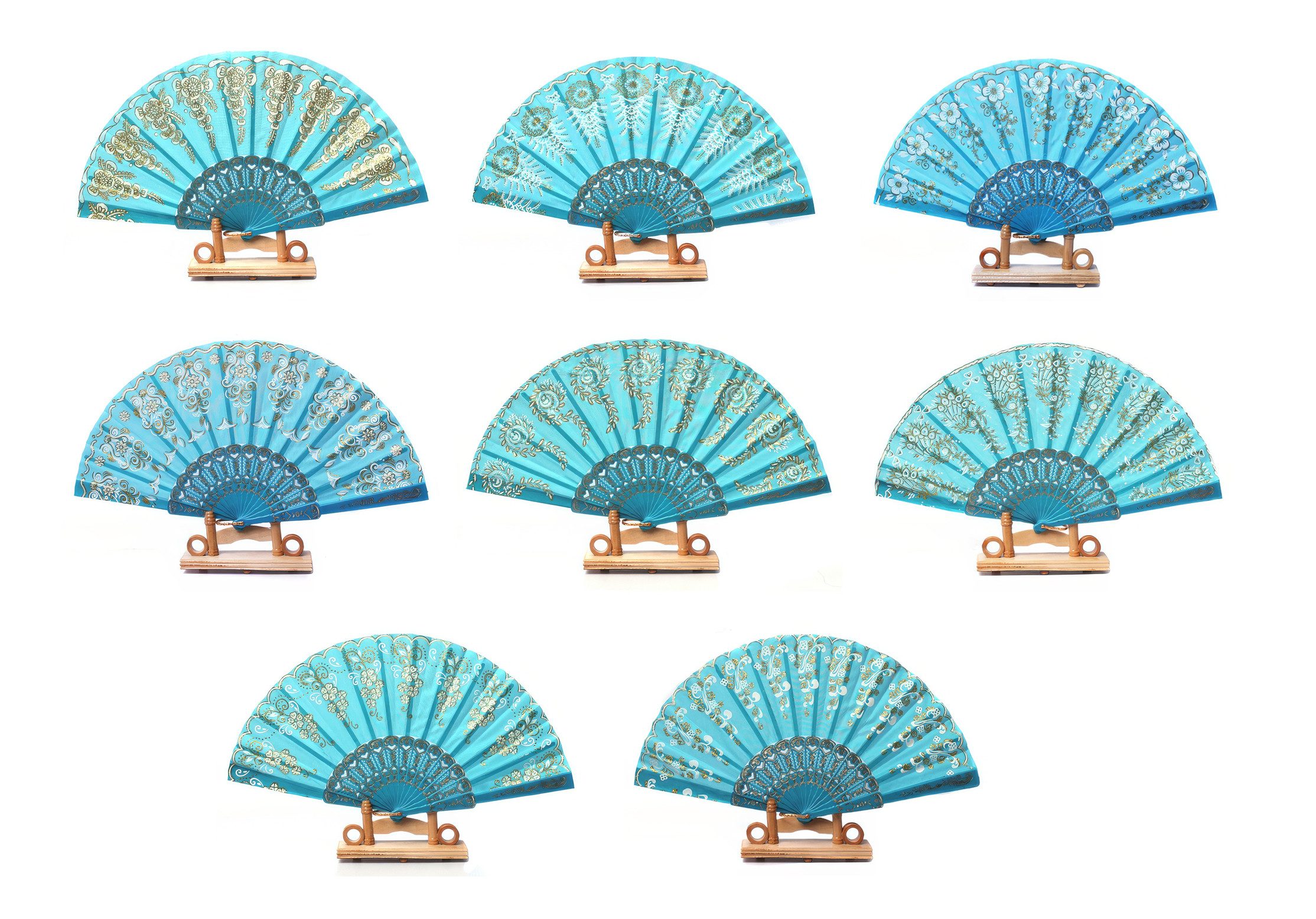 Yudu Handfächer Fächer mit Glitter-Blumen Polyester & Kunststoffstreben