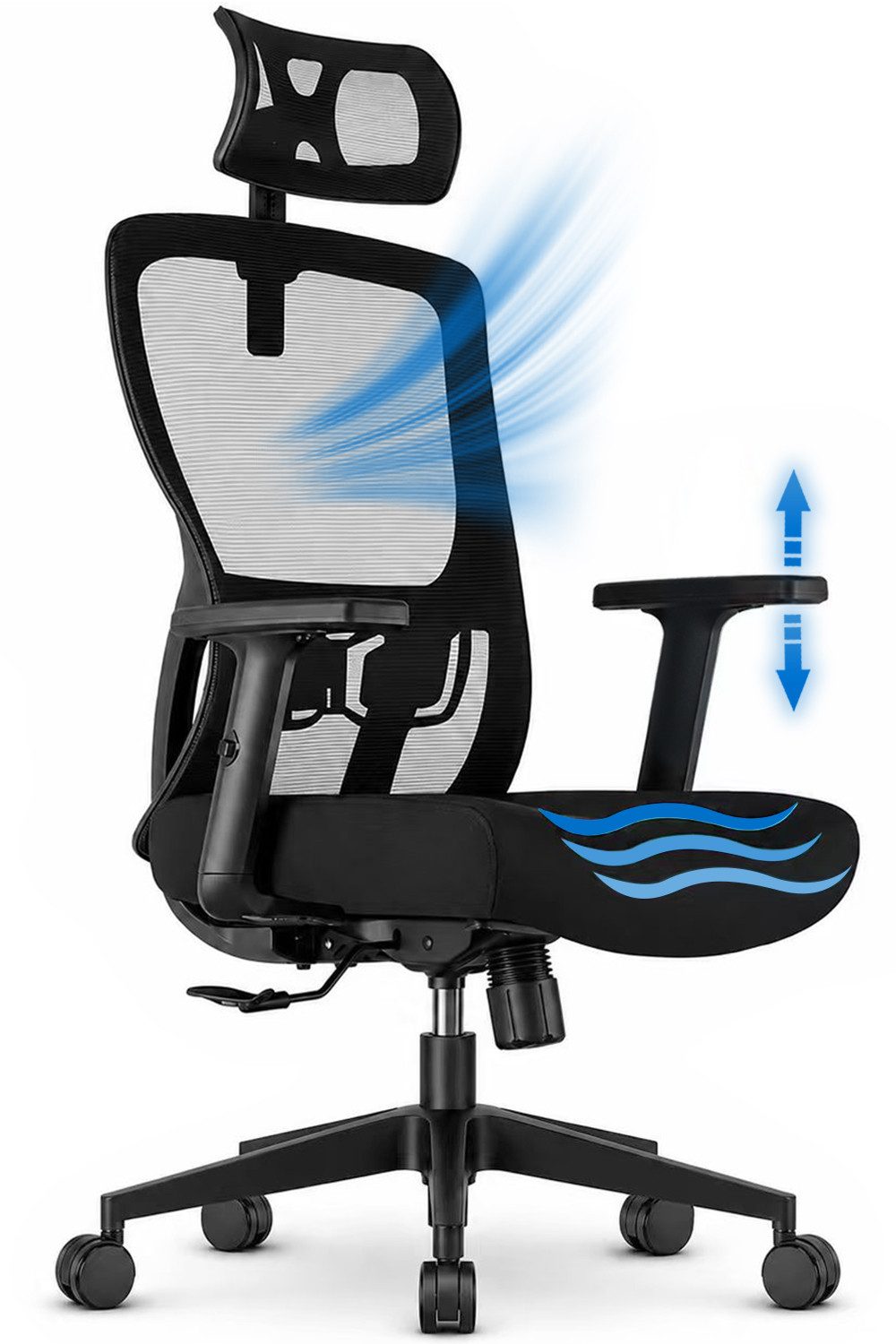 Hoolamyie Bürostuhl Ergonomischer Bürostuhl 200 kg mit Kopfstütze & Lordosenstütze (Schreibtischstuhl), atmungsaktiver Netzrücken, 130° …