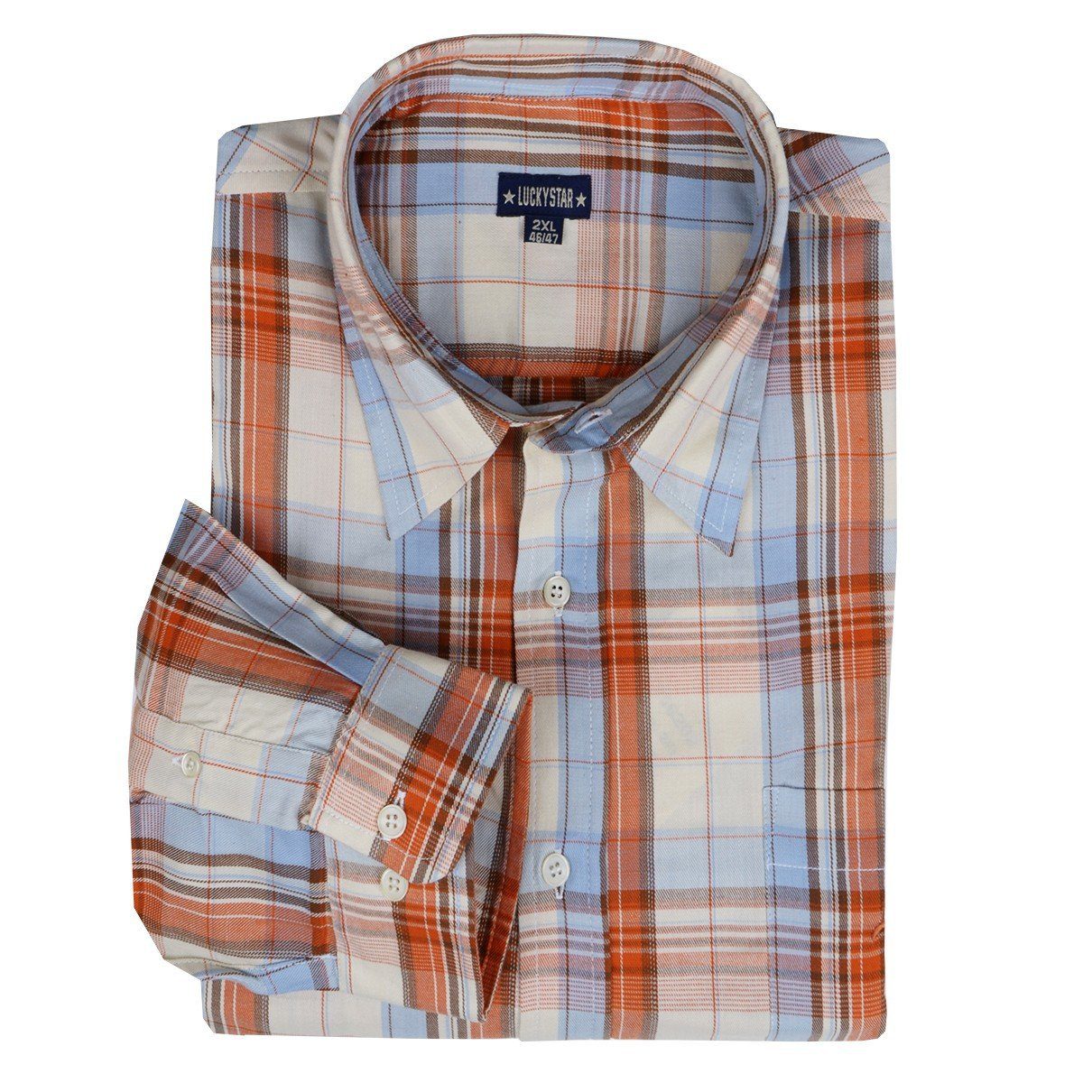 Langarmhemd XXL Lucky Star Langarmhemd orange kariert Kurzgröße