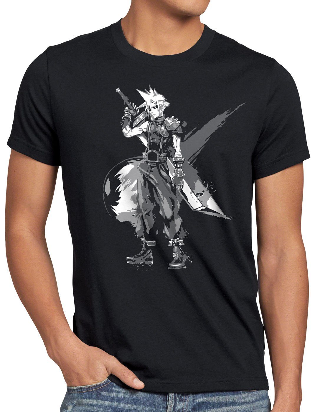 Cloud schwarz Herren chocobo sephiroth 7 Strife style3 Print-Shirt T-Shirt final VII