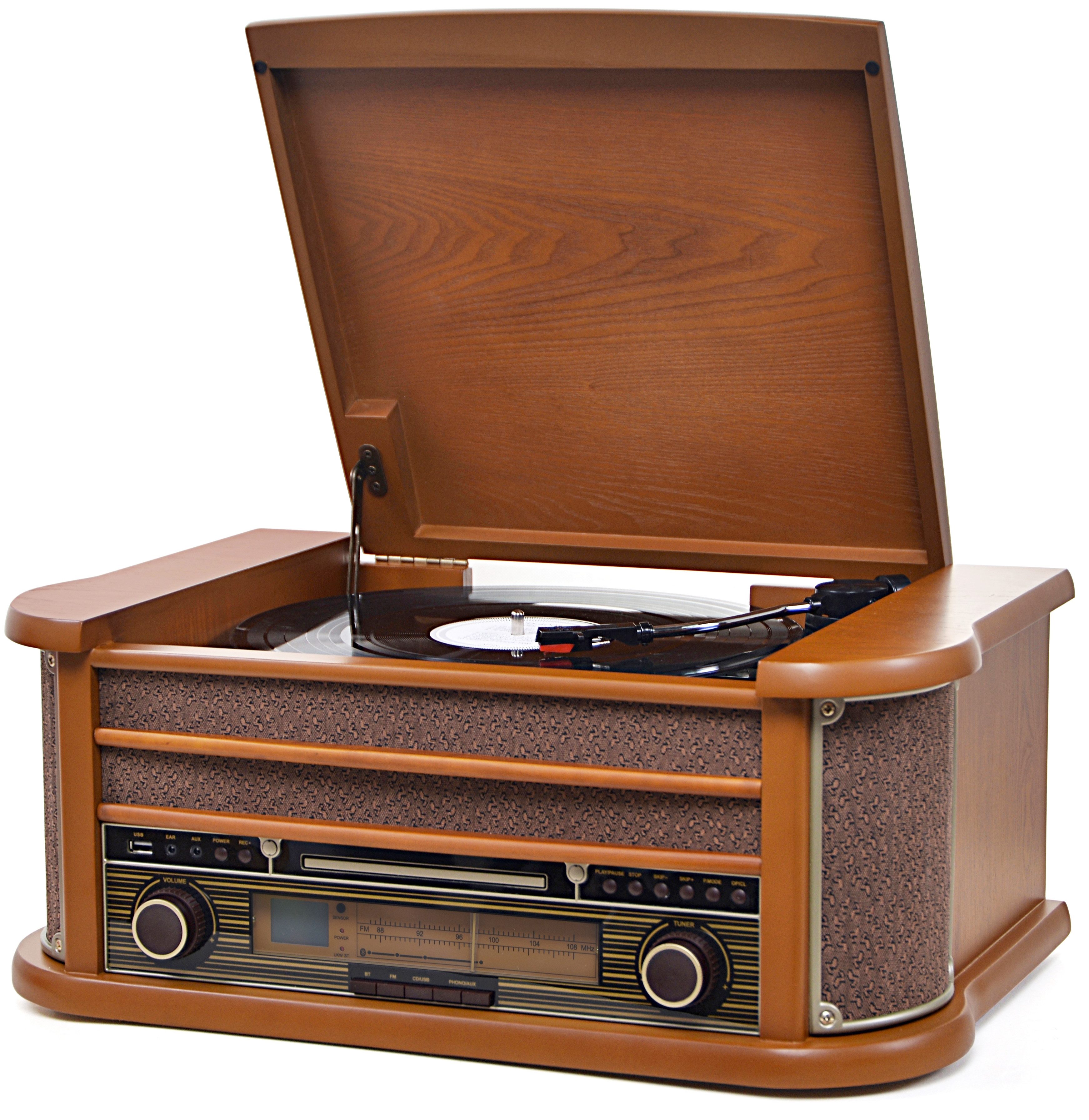 Reflexion HIF2004BT Retro HiFi Anlage im Echtholz-Gehäuse Radioplattenspieler (Riemenantrieb, Echtholzgehäuse, CD-Player, Encoding-Funktion, Bluetooth)