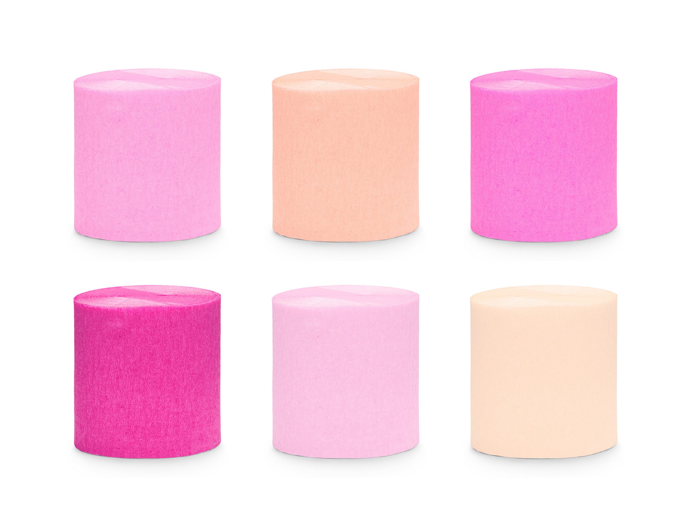 partydeco Designpapier, Krepppapier Rollen 5cm x 10m 6er Set Rosa / Apricot