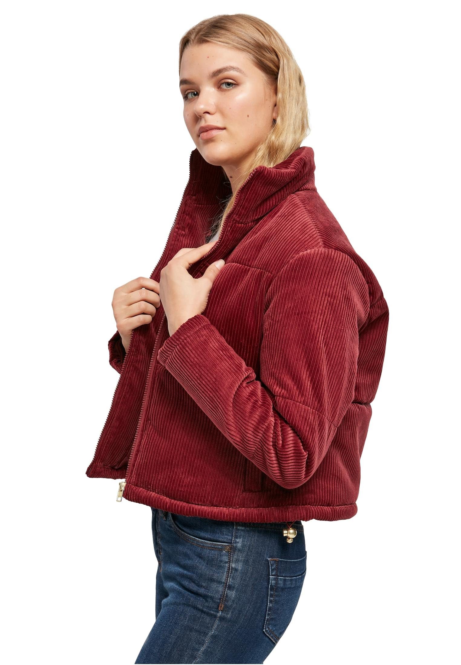 URBAN CLASSICS (1-St) Winterjacke burgundy Jacket Puffer Damen Corduroy Ladies