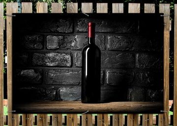 Wallario Sichtschutzzaunmatten Rotwein-Flasche am Abend