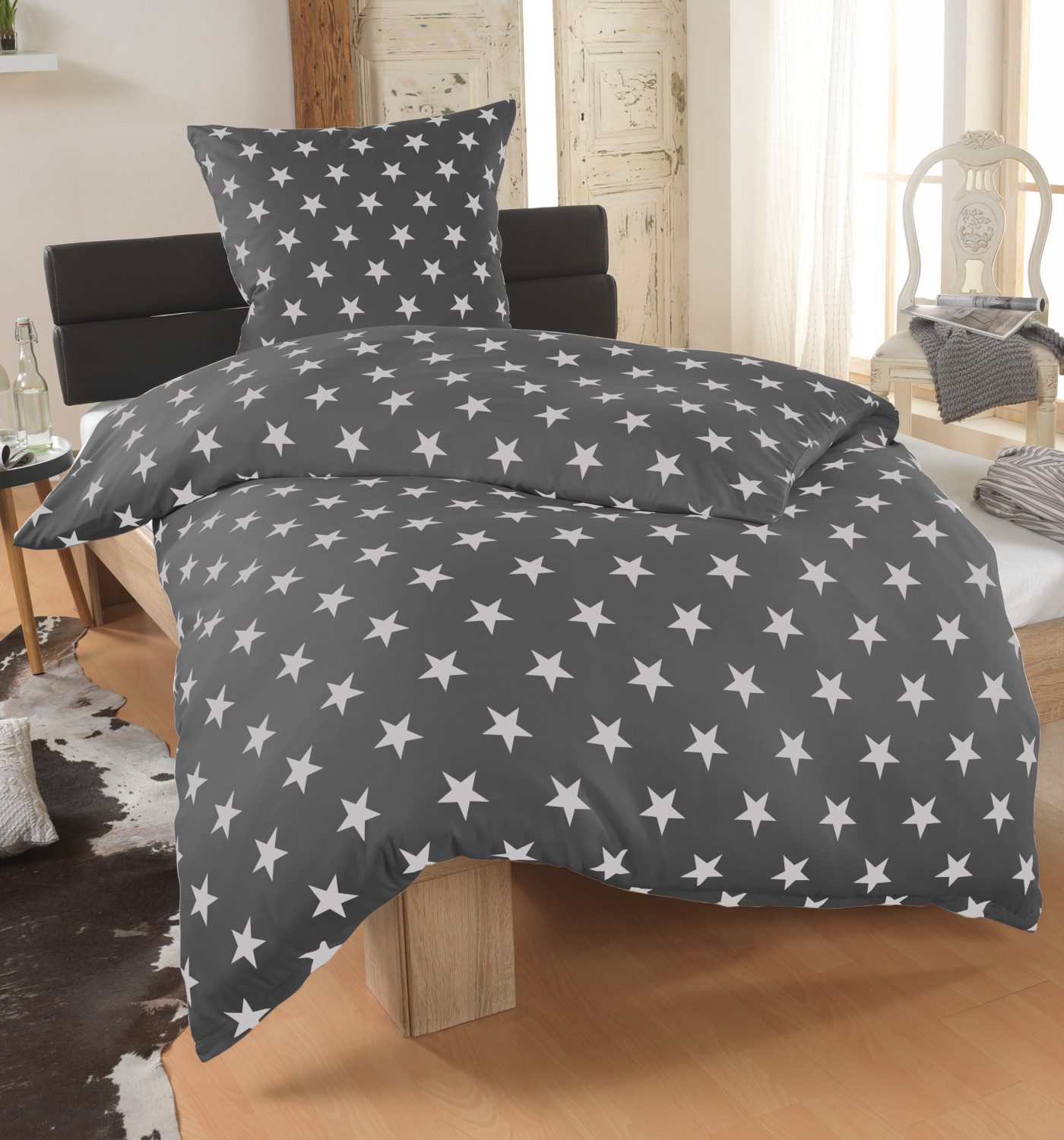 Dreamhome Bettwäsche 135x200 + 80x80 cm atmungsaktiver Bettbezug, Sterne, Für Allergiker geeignet, pflegeleicht, angenehm weicher Stoff