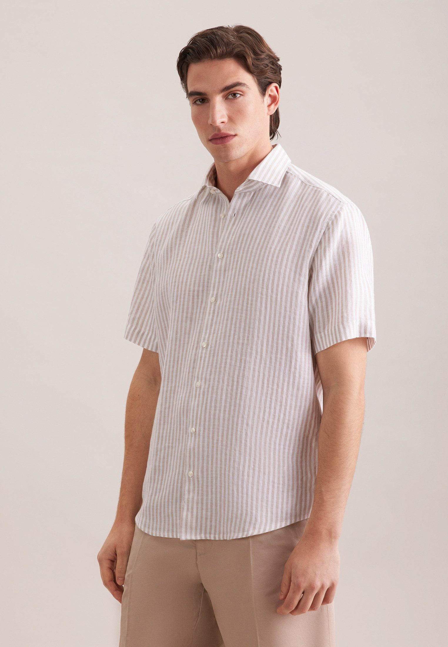 seidensticker Leinenhemd Schwarze Rose Regular 1/2 Kentkragen Gestreift