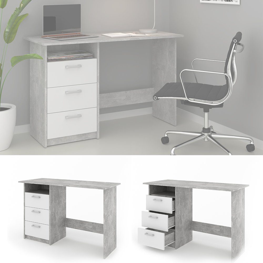 Schreibtisch Bürotisch Beton Arbeitstisch Weiß MEIKO PC-Tisch Vicco