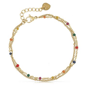 Made by Nami Edelstahlarmband Zweireihiges Armband Damen Gold aus Edelstahl mit bunten Perlen, 20 + 5 cm Länge Wasserfest Chakra Schmuck Bunt
