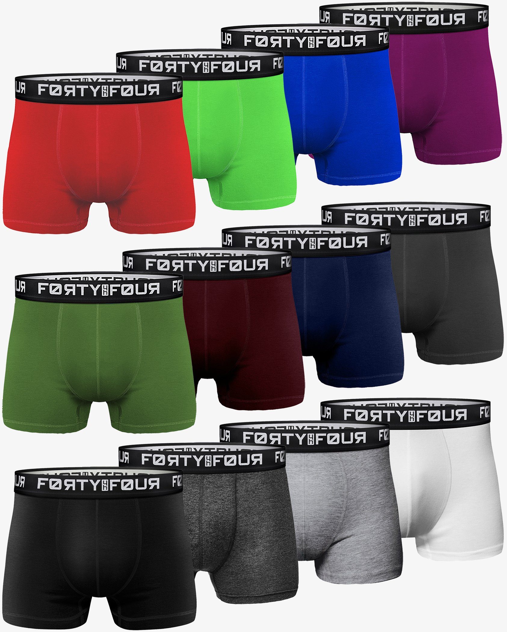 FortyFour Boxershorts Herren Männer Unterhosen Baumwolle Premium Qualität perfekte Passform (Sparpack, 12er Pack) S - 7XL