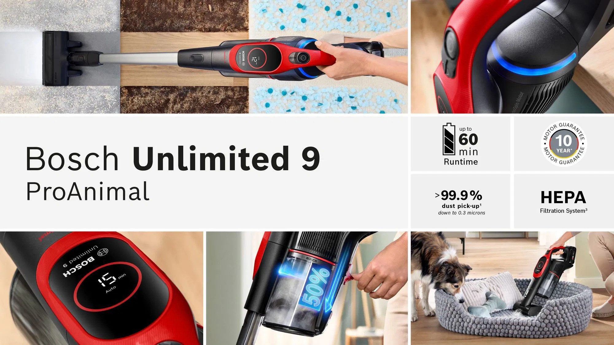 BOSCH Akku-Stielstaubsauger Unlimited 9 BBS931PET Akku Staubsauger Rot, 550 W, Beutellos