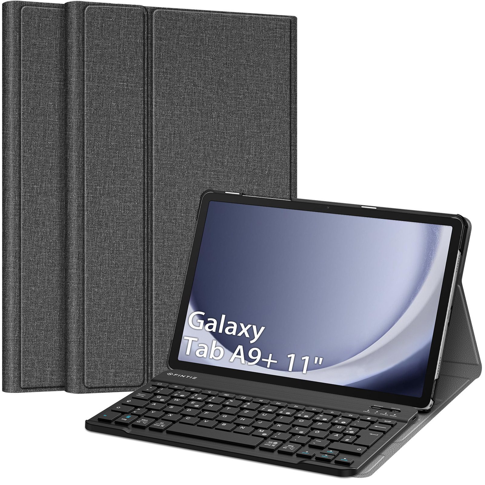 Fintie Tablet-Hülle +Tastatur für Samsung Galaxy Tab A11+ Plus 11" 2025/A9+ Plus 11'' 2023, Keyboard Cover mit Magnetisch Abnehmbarer Deutscher Bluetooth Tastatur