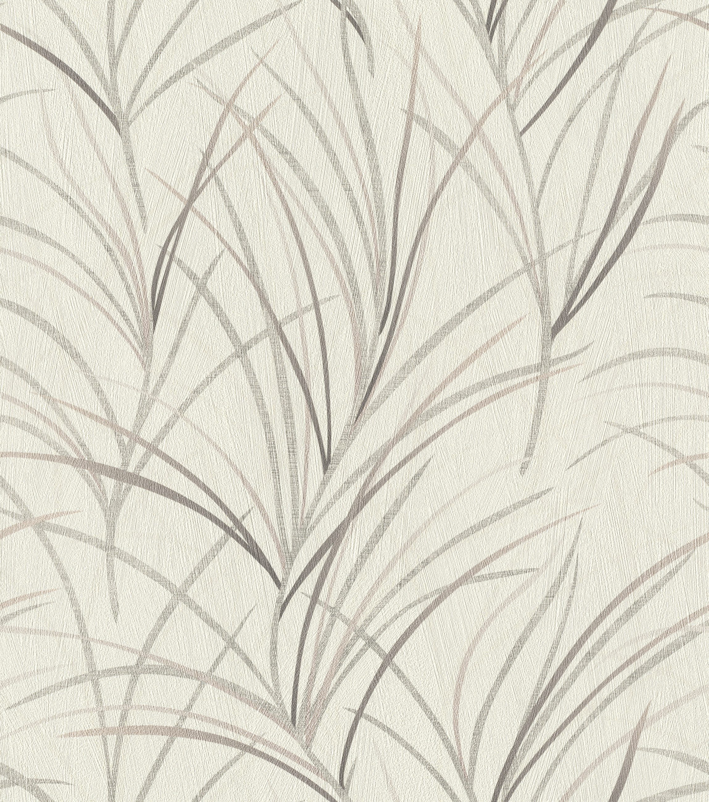 Rasch Vliestapete Botanisches Muster - Vinyltapete Weiß Creme Grau Braun Rot, Floral, (1 Rolle, 1 St., 10,05 m x 0,53 m), gute Lichtbeständigkeit, feucht abwischbar, restlos abziehbar