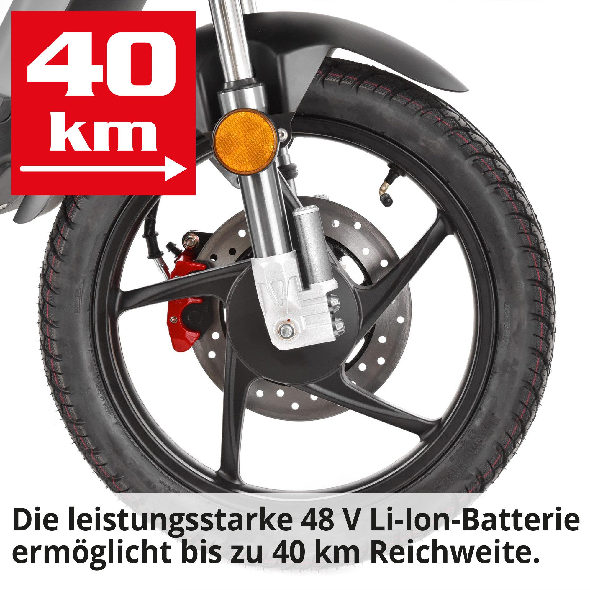 Hecht E-Mofaroller BETIS Silver 48V Lithium-Akku bürstenloser Motor, 45 km/h, mit Straßenzulassung Scheibenbremsen Pedalantrieb LED