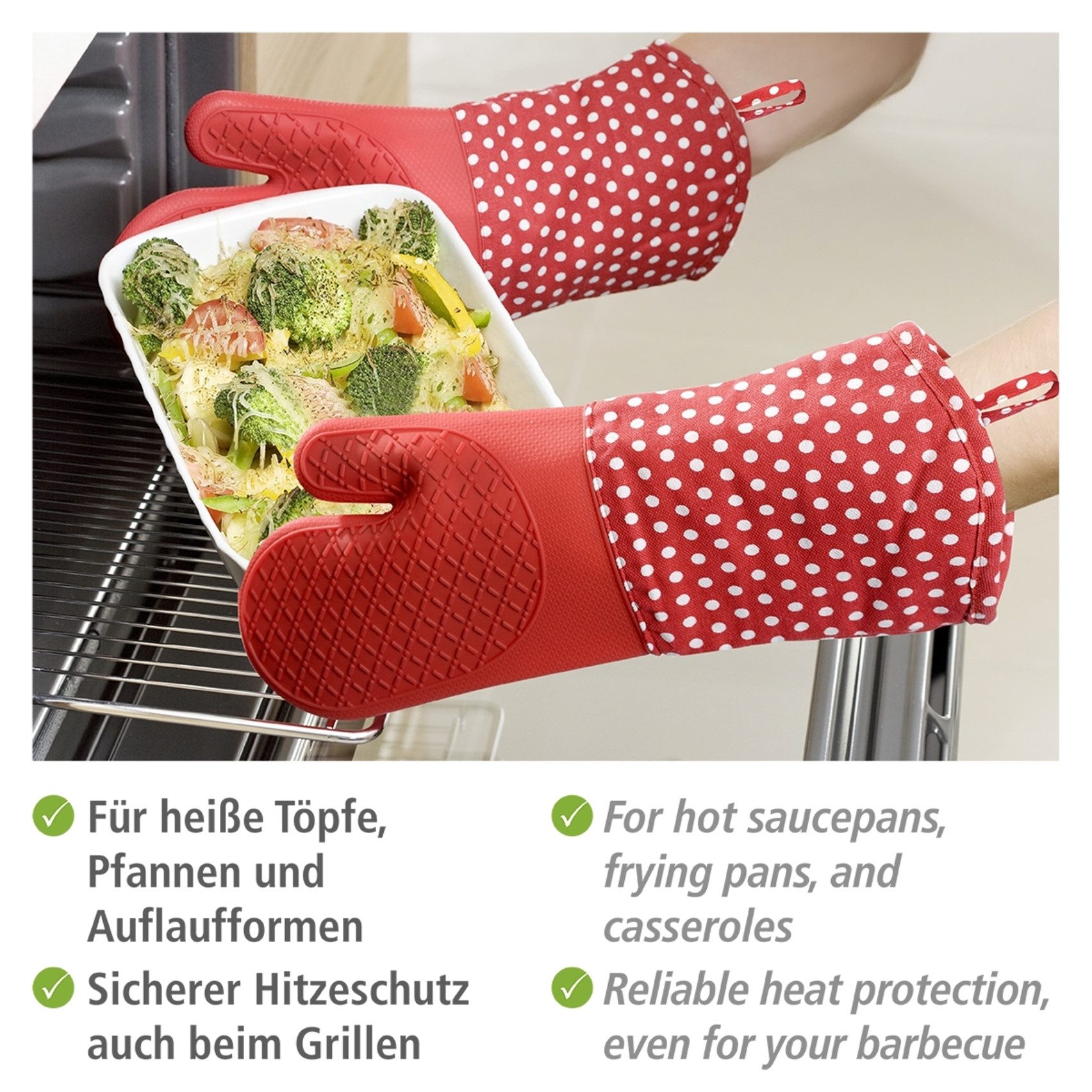 WENKO Topfhandschuhe Modell Silikon, (Set, 2-tlg), Ofen- und Grillhandschuhe, Hitzeschutz, Baumwollinnenseite, 1 Paar