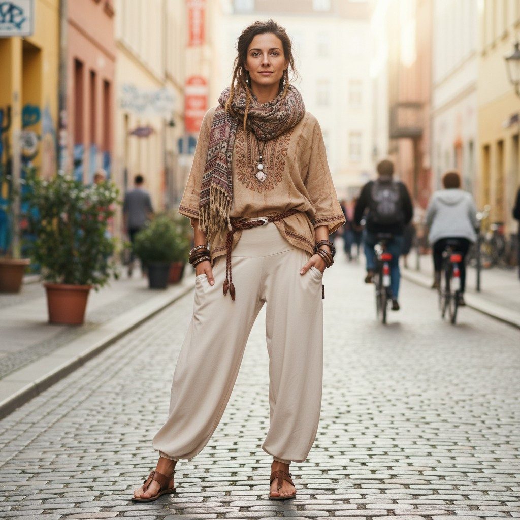 Guru-Shop Relaxhose Yogahose aus Bio-Baumwolle, Pluderhose - sand alternati günstig online kaufen