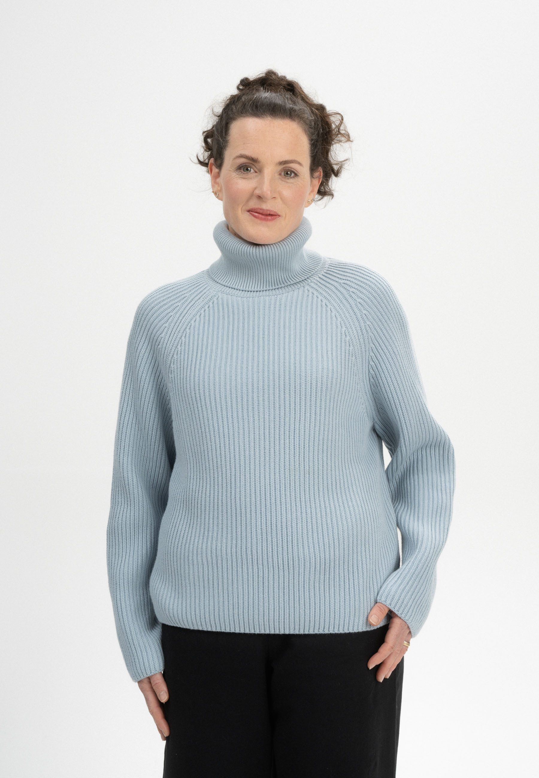 MELA Strickpullover Rippstrick Rollkragenpullover Style CHIRHA Raglanärmel