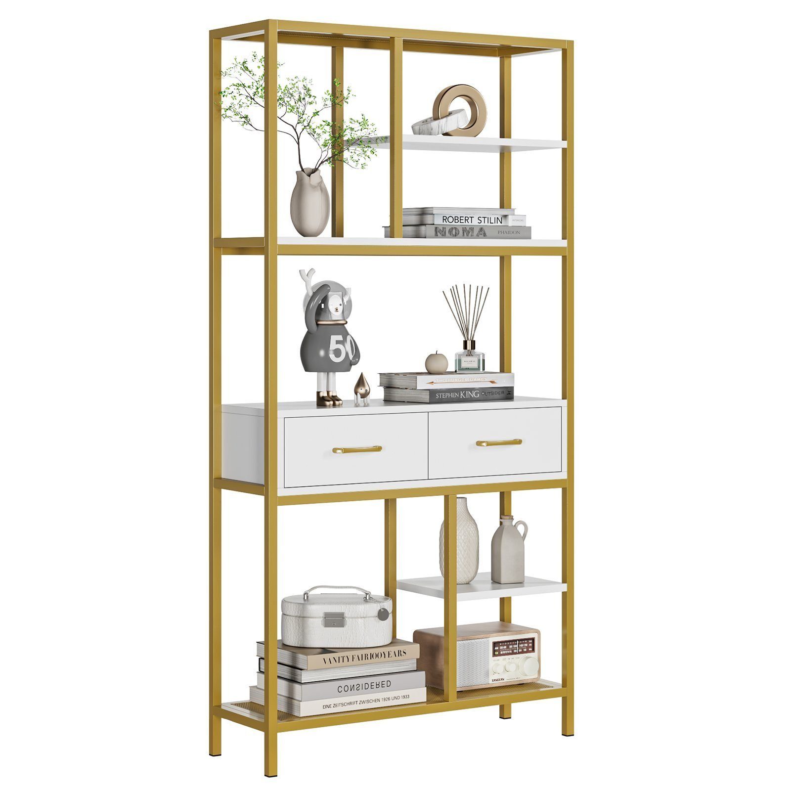 HOMECHO Bücherregal, Standregal mit Schubladen und Ablagen stabil 90x30x180 günstig online kaufen