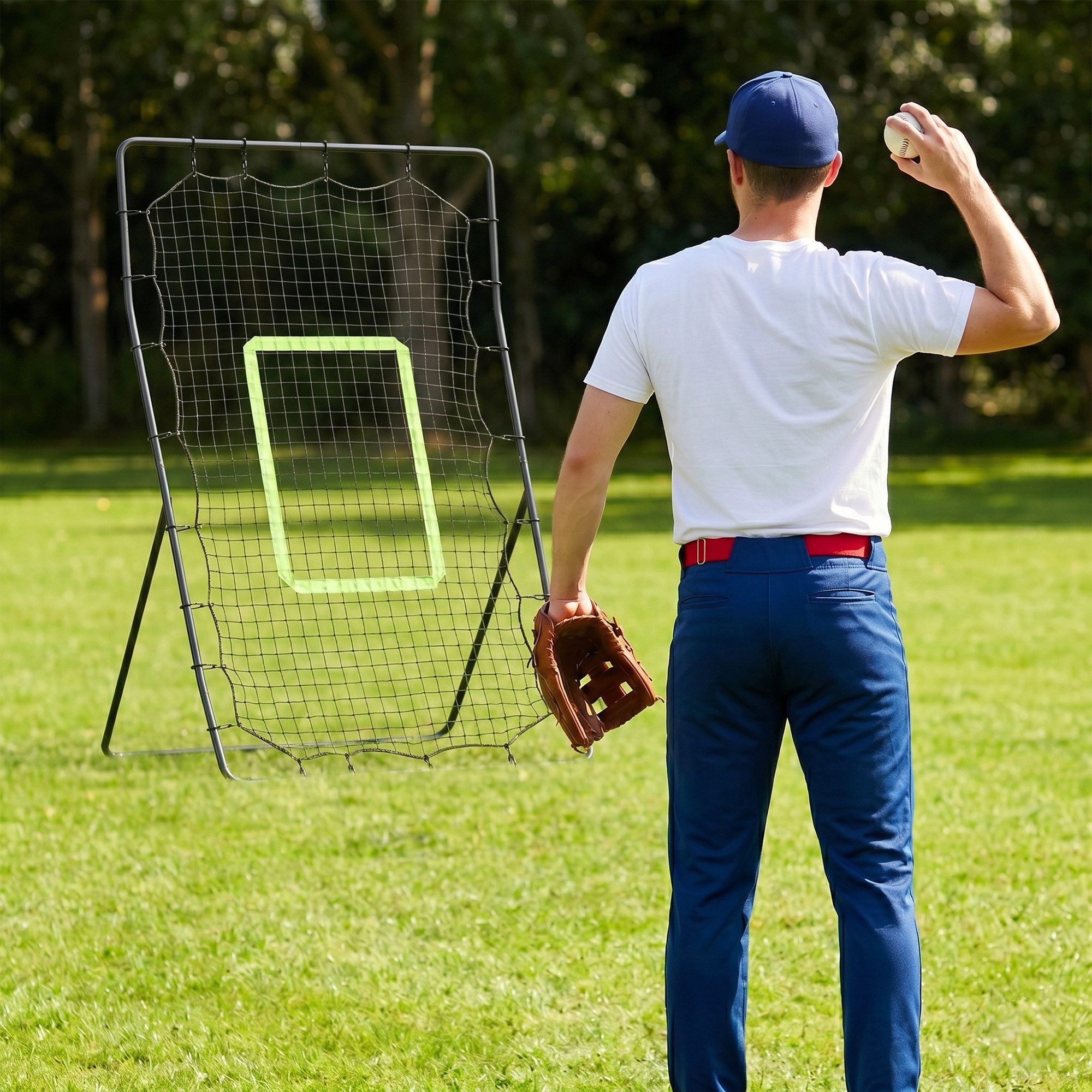 HOMCOM Rebounder Baseball Rebounder mit Schlag-Zone, (PitchBack, 1-St., Tragebar Rückprallwand Netz), für Baseball, Fußball, Metall, Schwarz, 123 x 174 cm