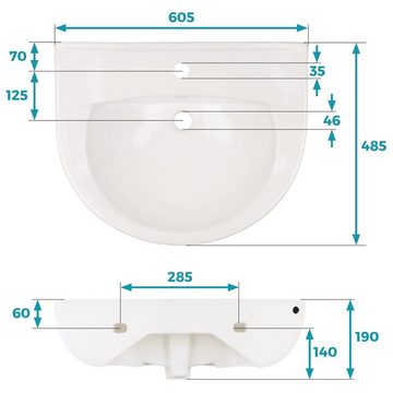 Calmwaters Waschbecken Essential 3 (Hänge-Waschtisch, 1-St), 60 cm, Keramik, Weiß, Überlauf, 05AB2324