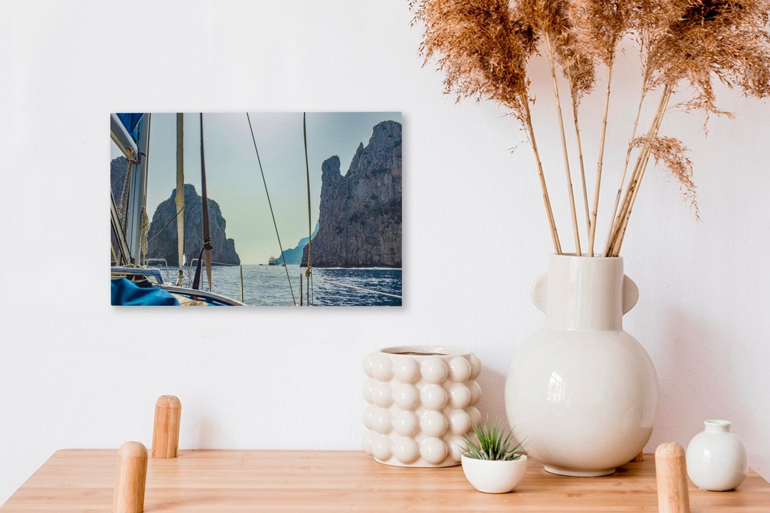 Leinwandbilder, Wanddeko, Italien, Wandbild Capri von OneMillionCanvasses® 30x20 von Segelboot aus Aufhängefertig, der St), Foto vom Küste in cm Leinwandbild (1