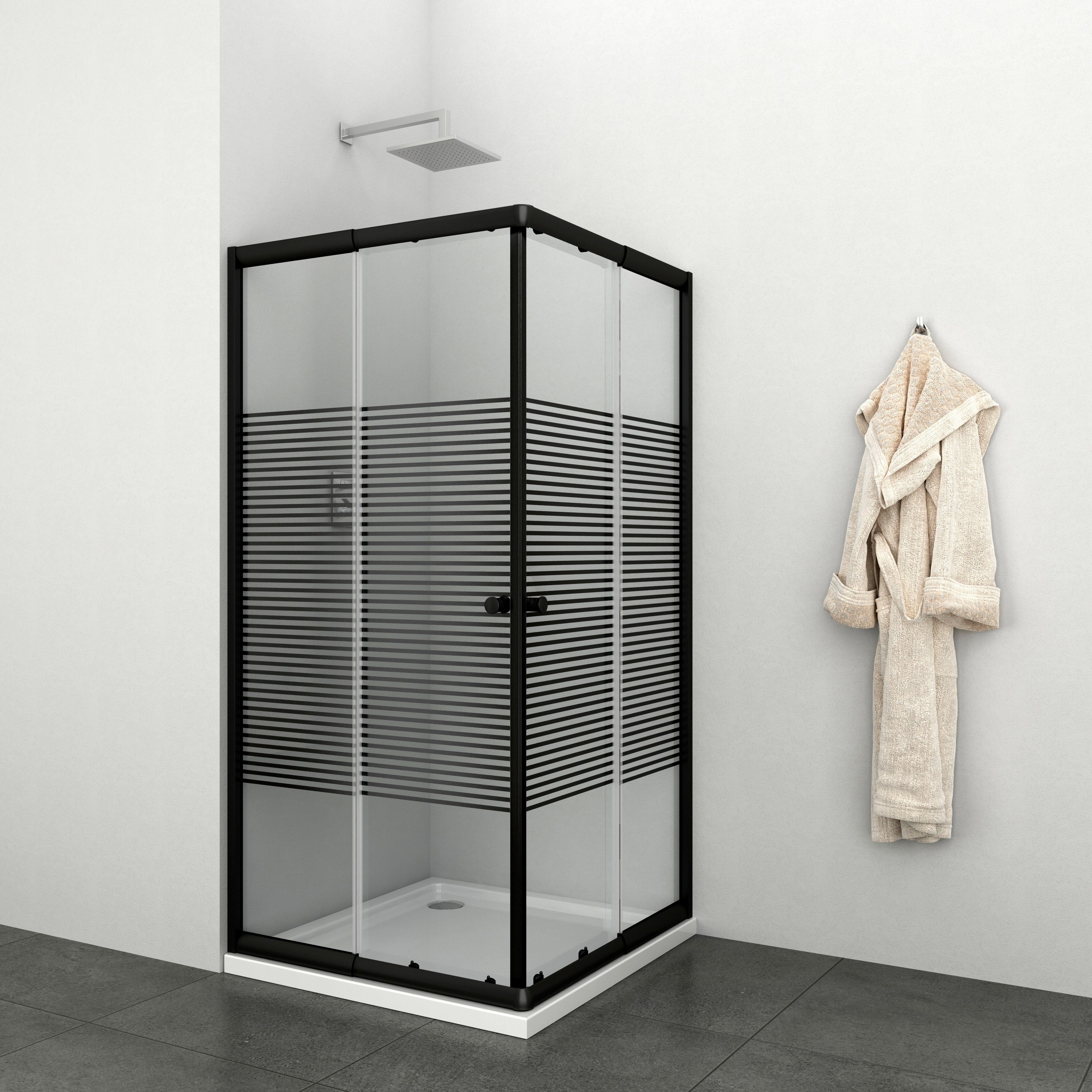 welltime Corner Shower Trento Nero Plus, WxL: 90x90 cm, Safety Glass, Anti-Limescale Coating, Variable Adjustment Range, with Sliding Doors