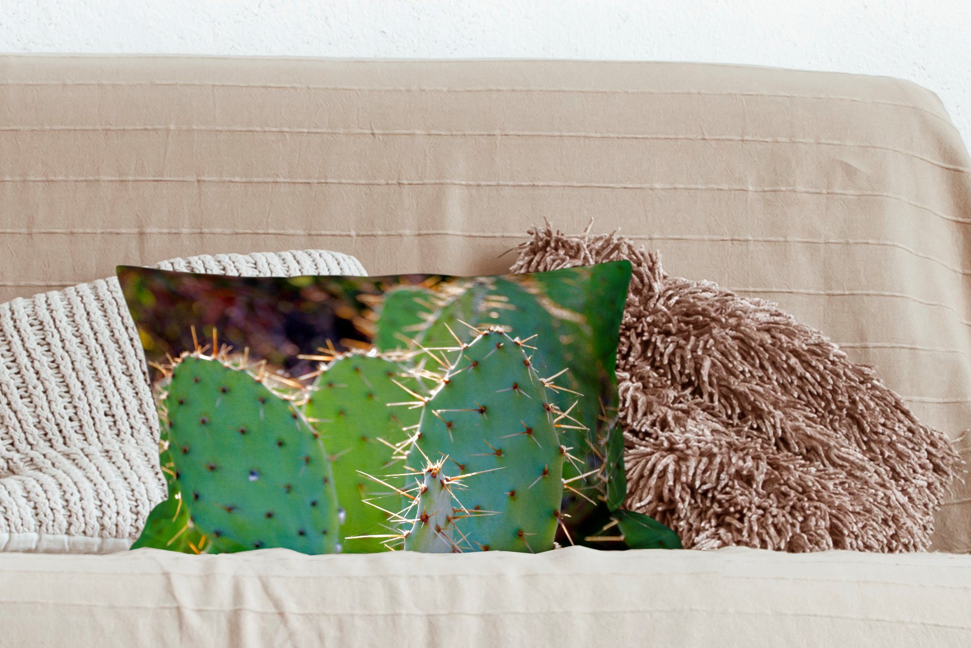 mit Zierkissen, Fotodruck, Wohzimmer Dekoration, Füllung, Dekokissen Botanischer Dekokissen MuchoWow Schlafzimmer Kaktus