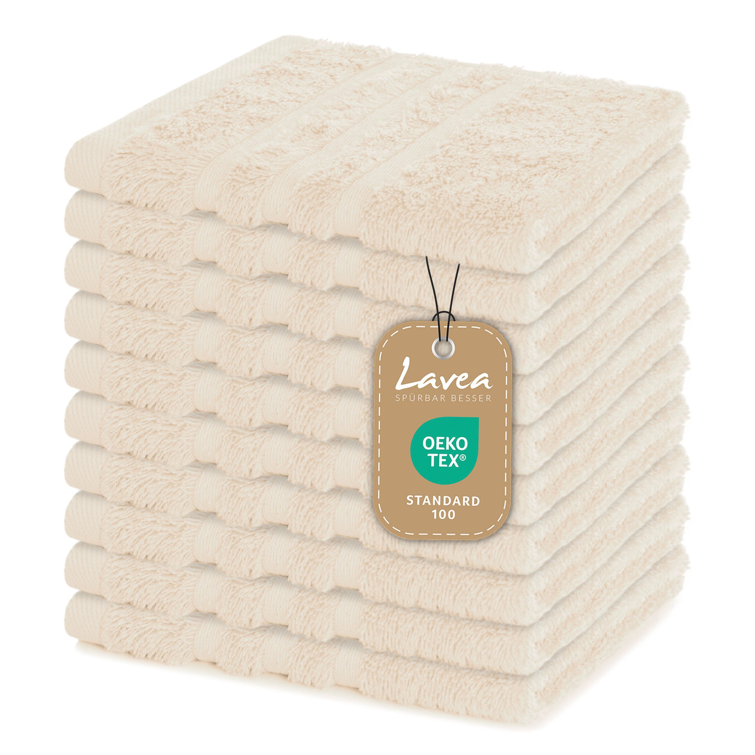 Lavea Seiftuch 10er Gästehandtücher Set 30x30 cm Elena Frottee, kleine Waschlappen, 100% Baumwolle (10er Set), 500 g/m² Frottier, weich & saugstark, pflegeleicht